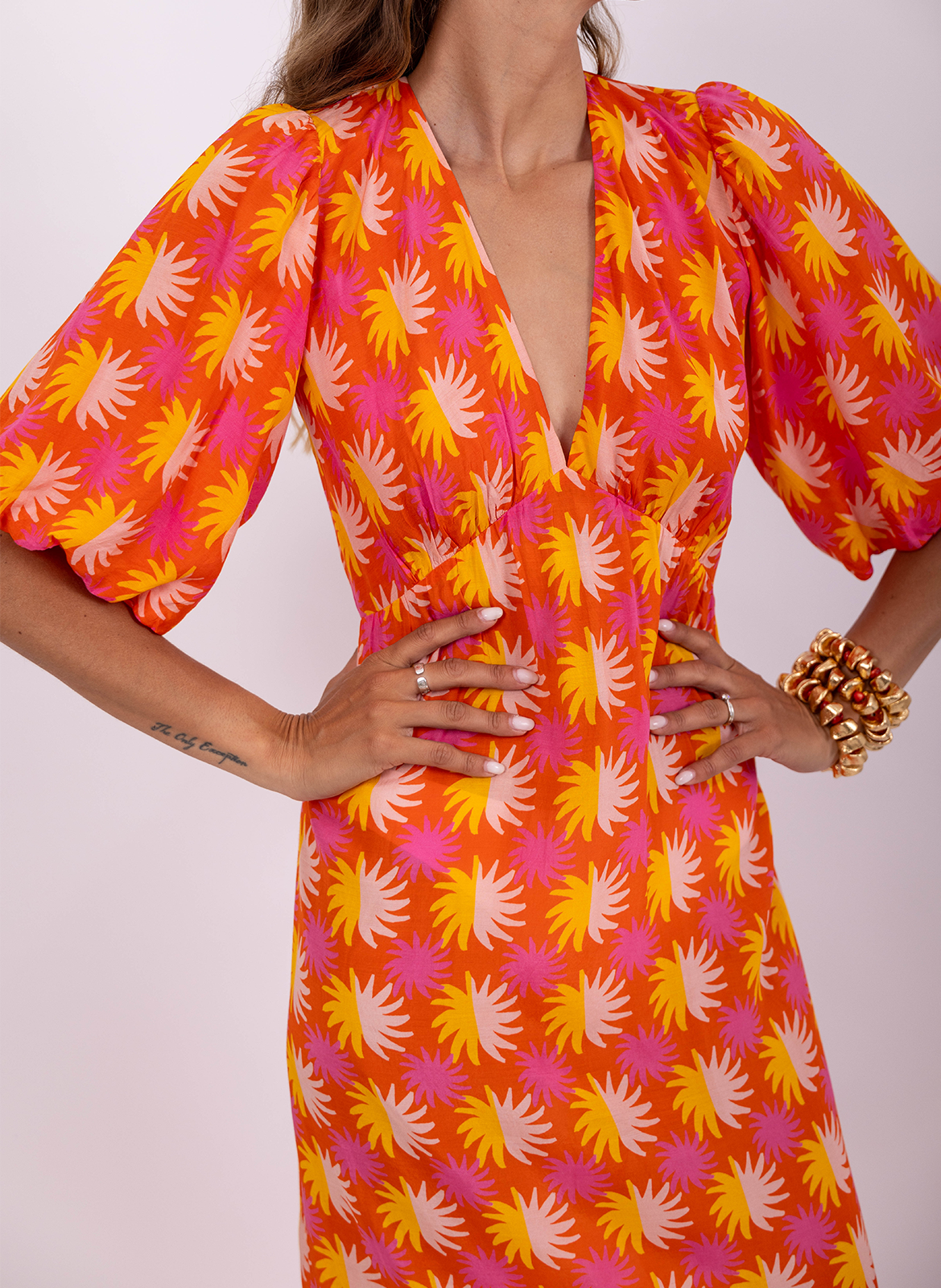 Maxikleid mit V-Ausschnitt Orange