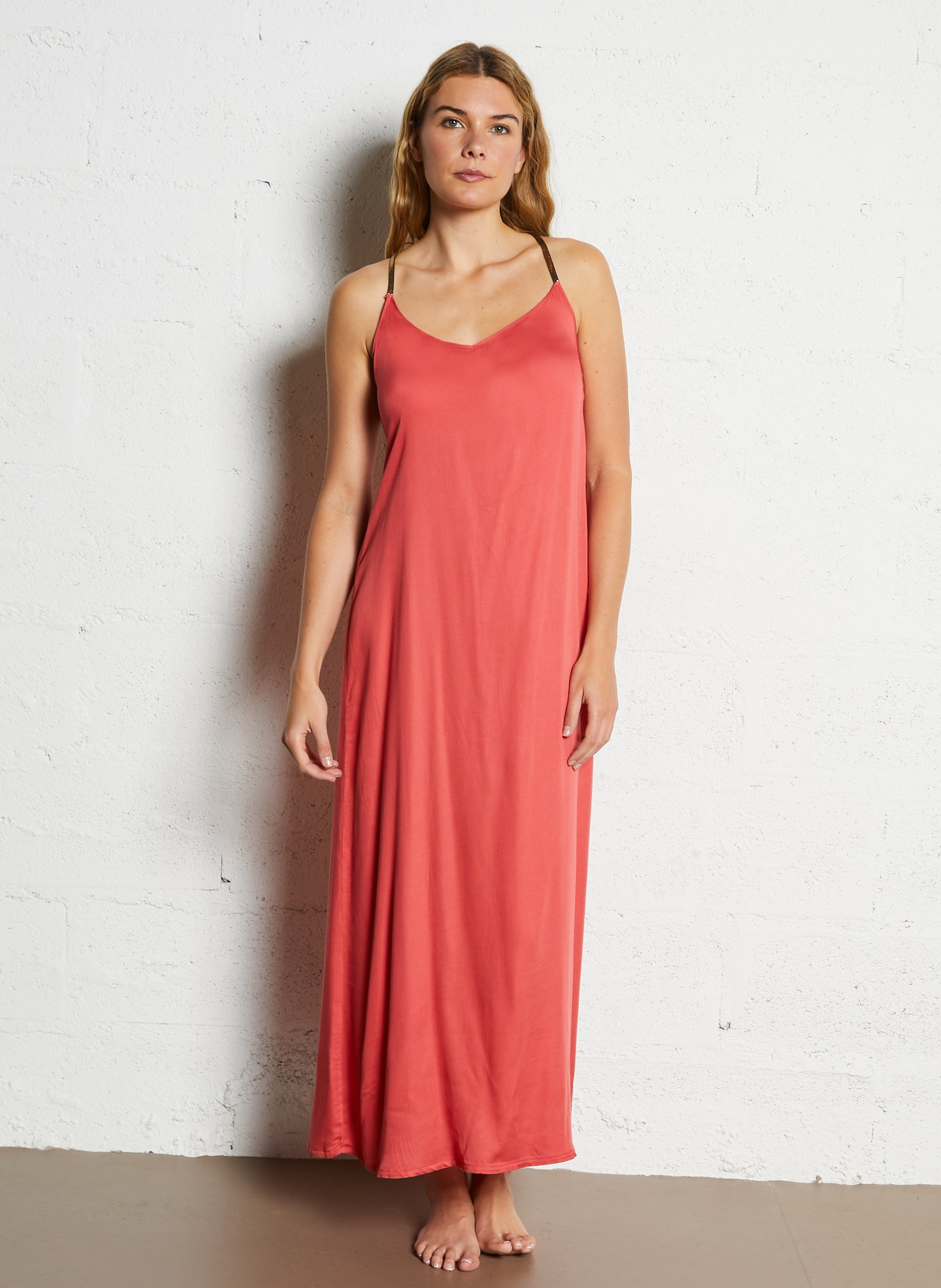 Lange jurk met bandjes BELIZA Oranje