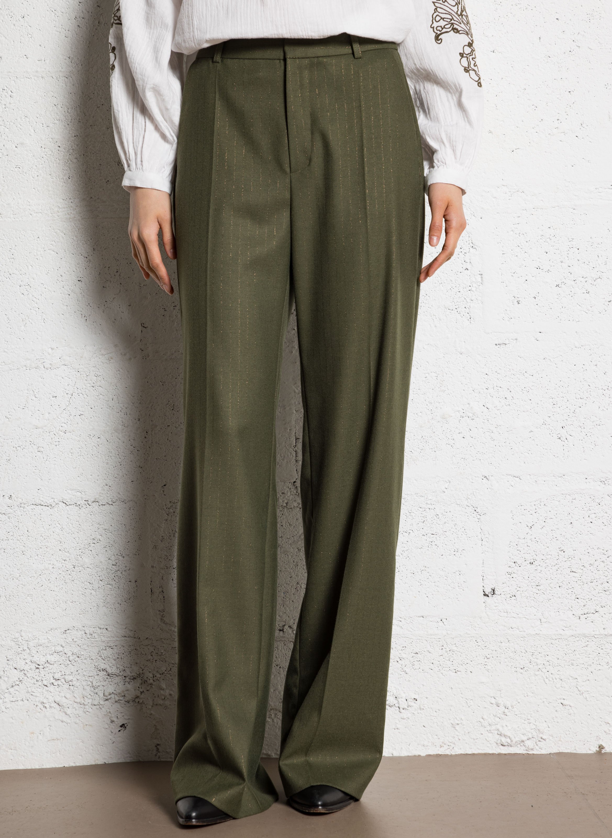 Pantalon droit taille haute à rayures ONE STEP Vert