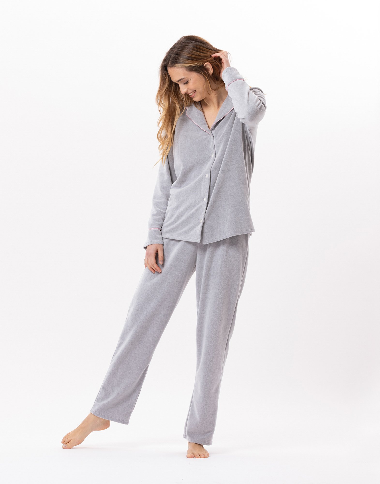 Buttoned microfleece pajama LE CHAT Grey