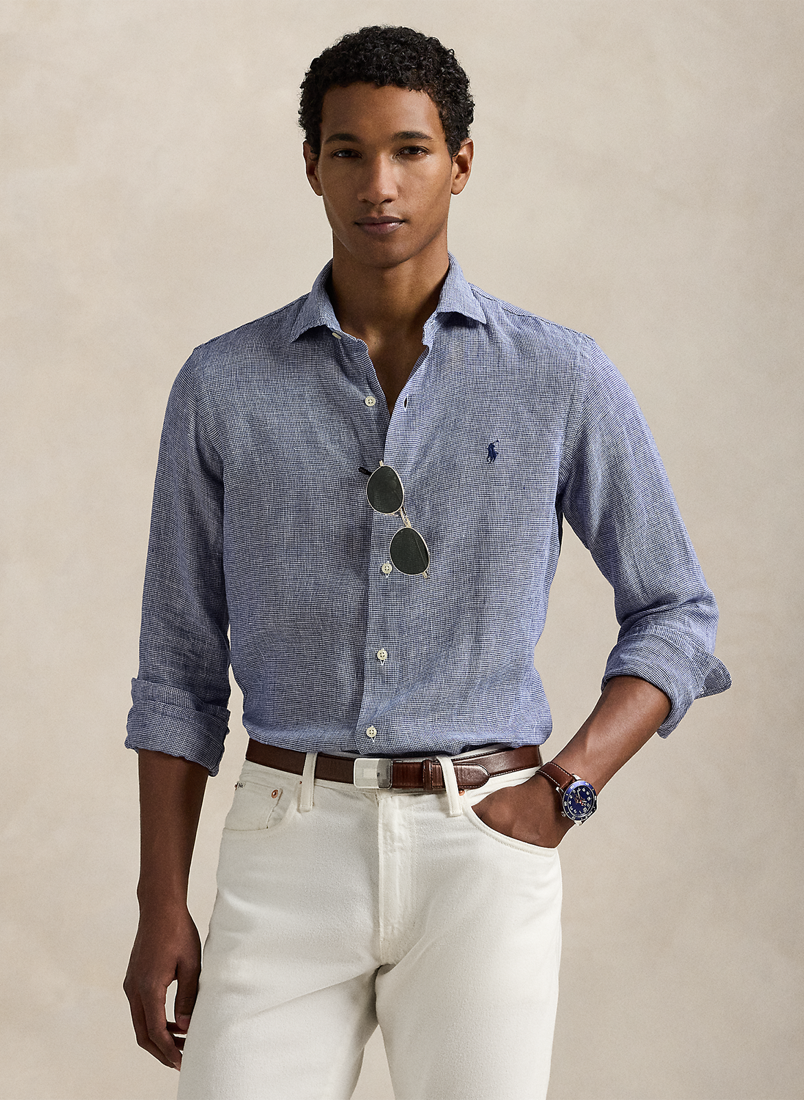 Chemise col classiqie en lin POLO RALPH LAUREN Bleu