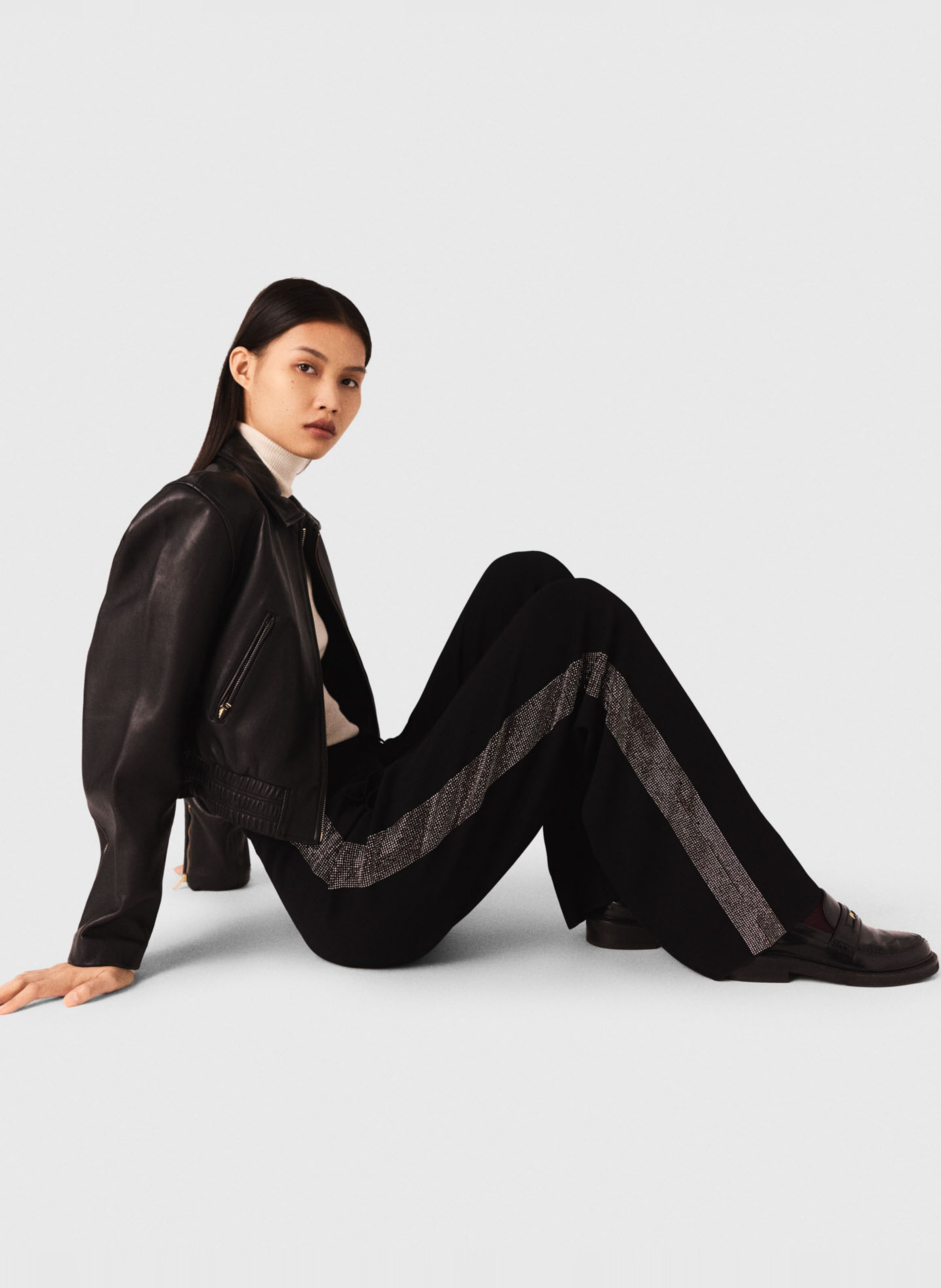 Wide-leg pants with rhinestone stripe MAJE Black