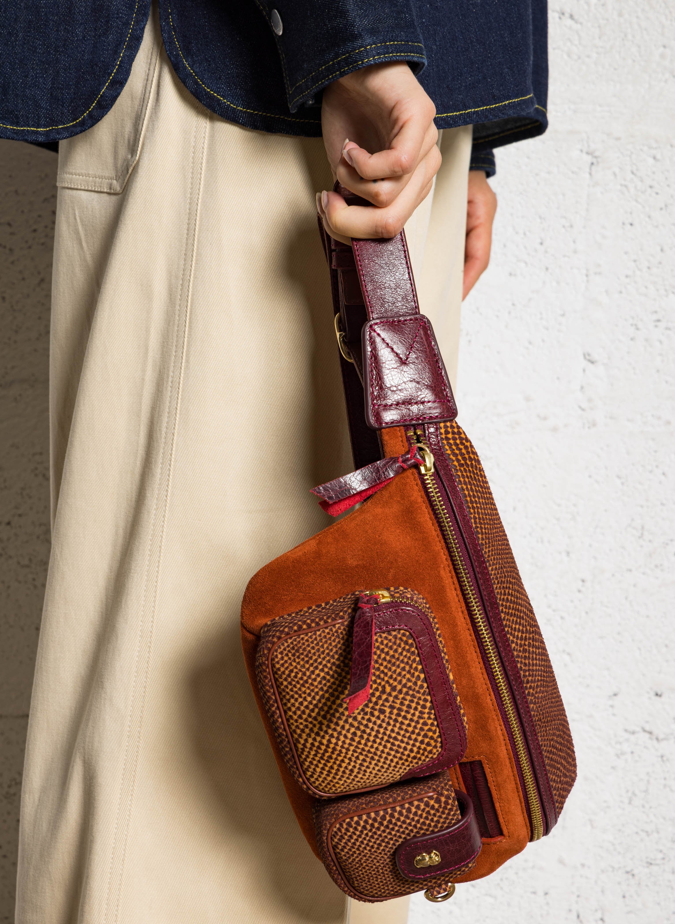 Sac banane en cuir mélangé CLARIS VIROT Rouge