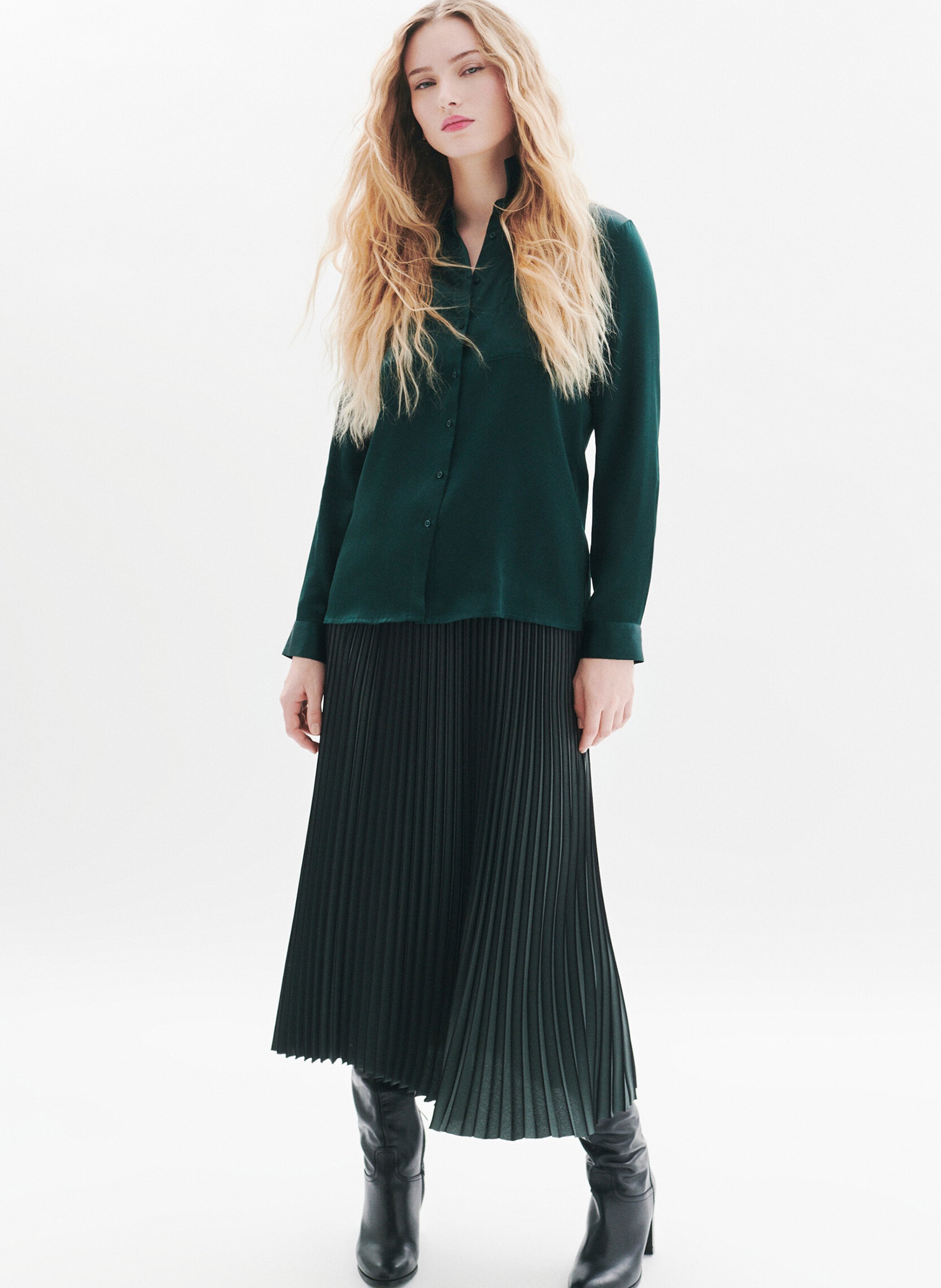 Chemise en soie col classique CAROLL Vert