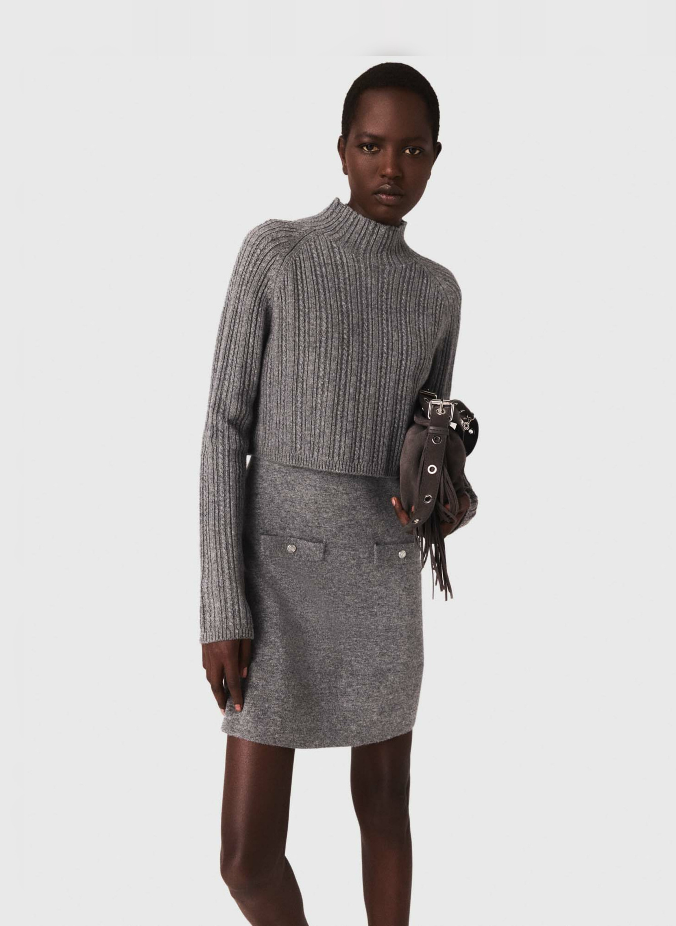 Robe courte col rond MAJE Gris