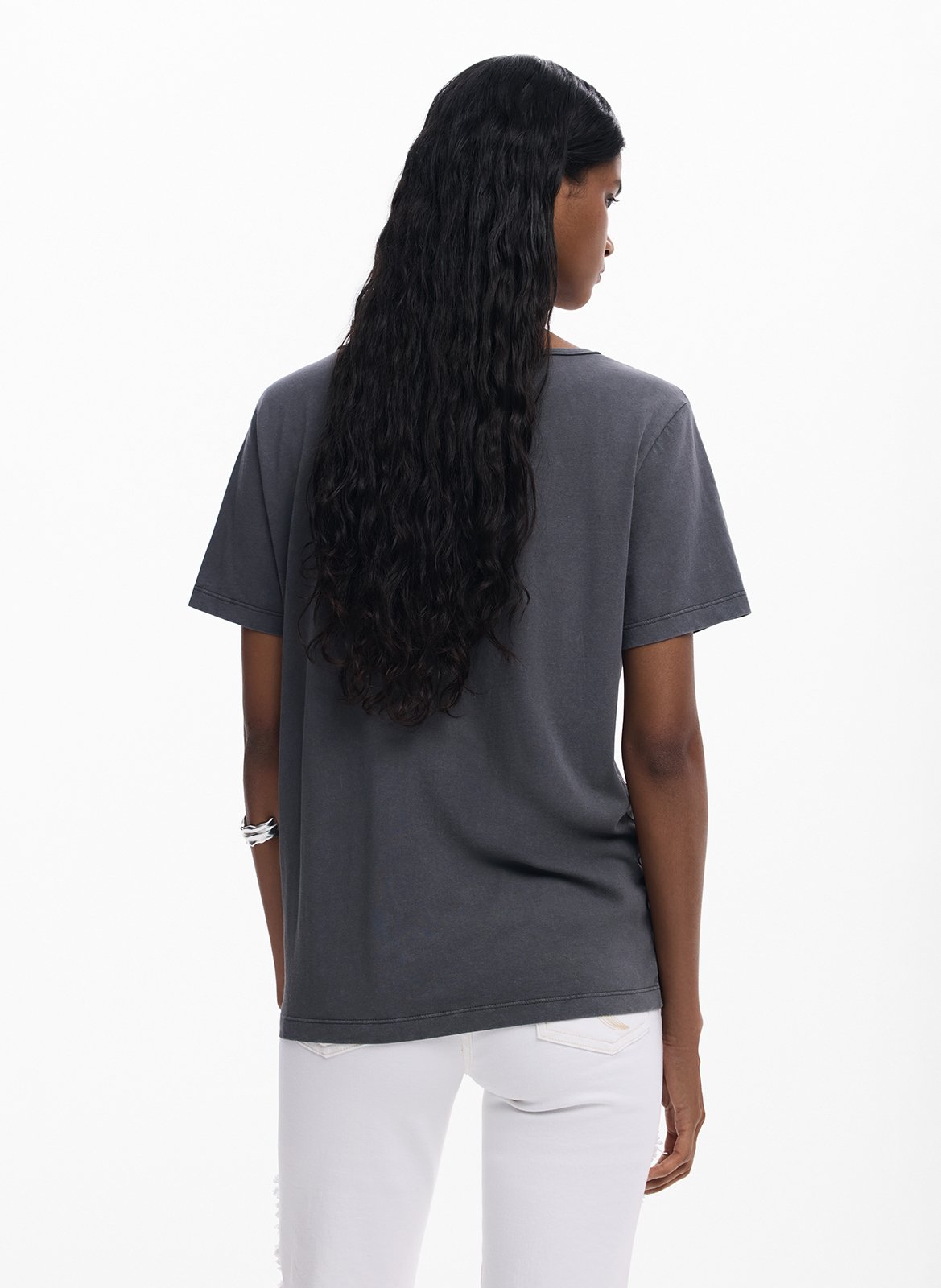 Tee-shirt col V en coton DESIGUAL Noir