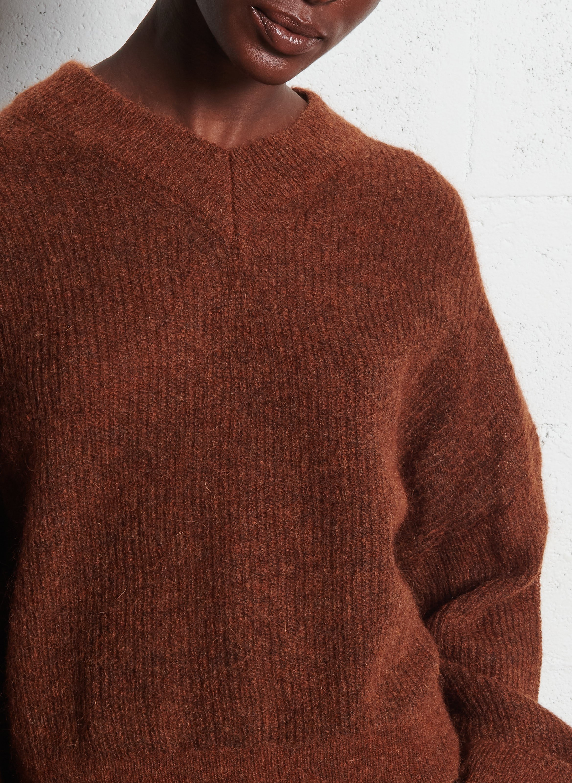 Wijde trui van mohairmix met V-hals BELLEROSE Blauw