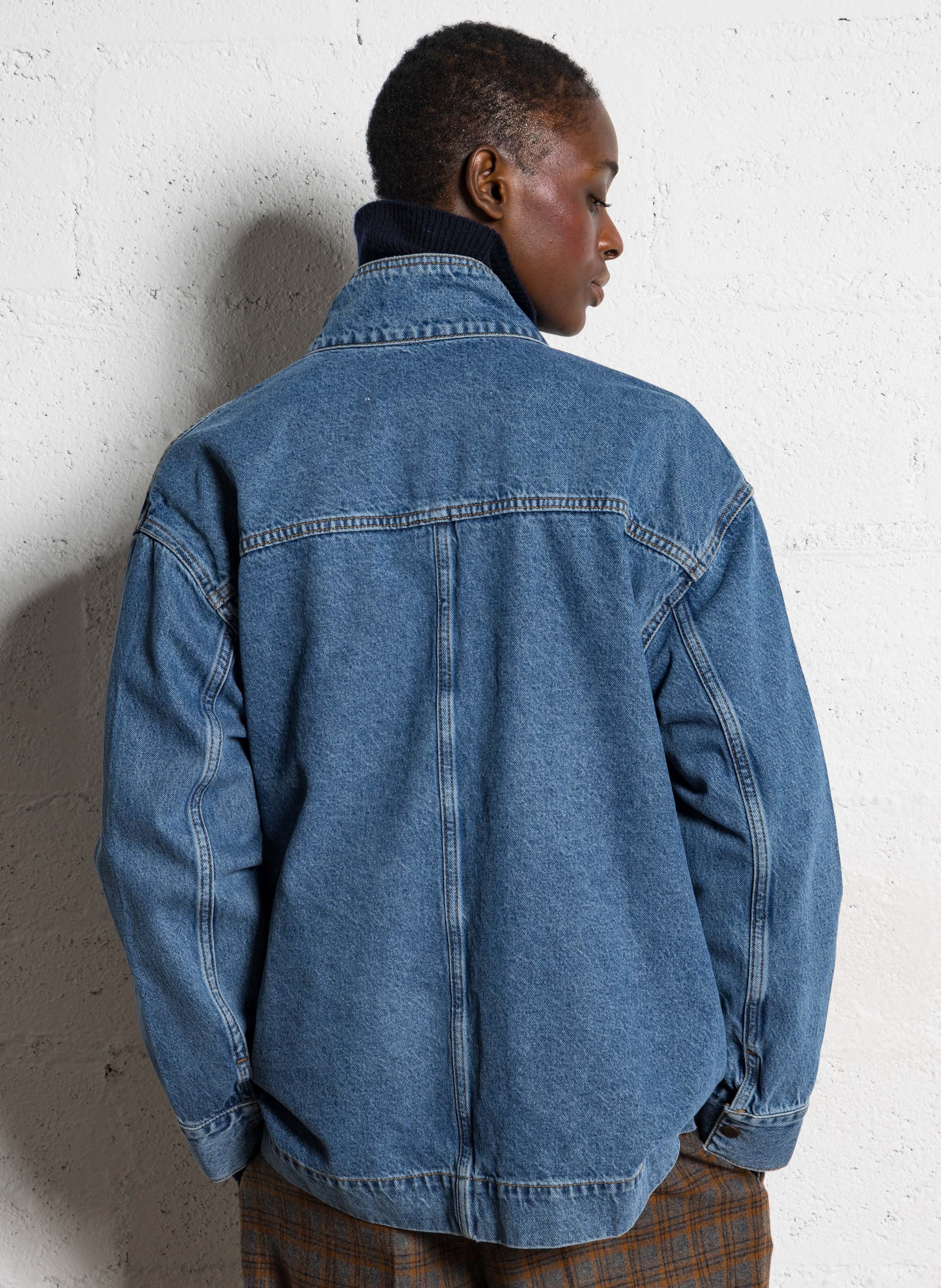 Cotton denim high-neck jacket BELLEPIECE Blue