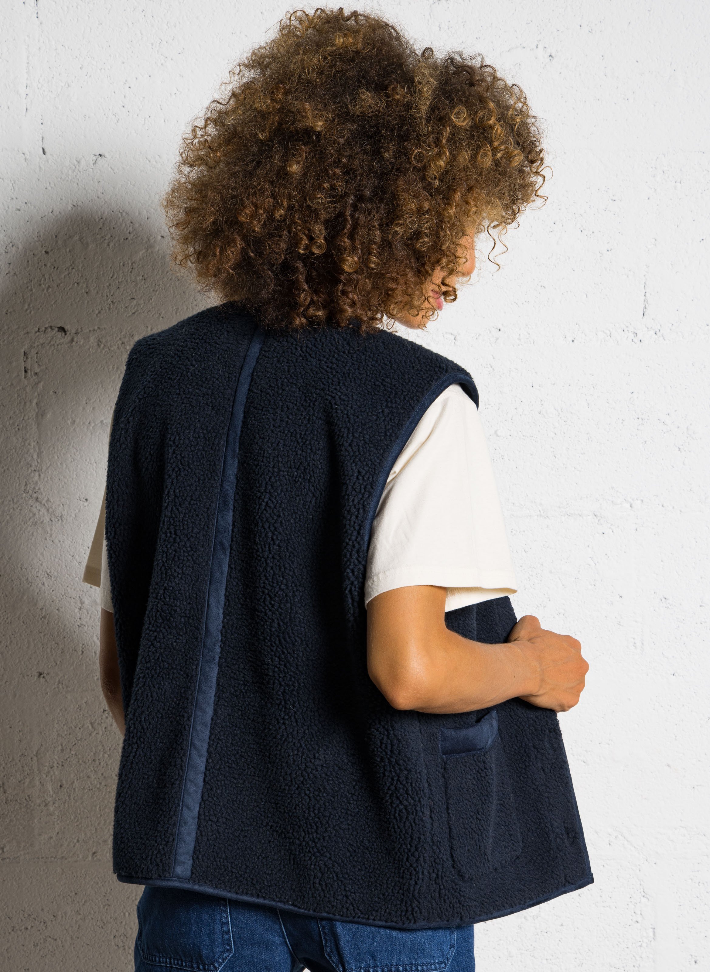 Omkeerbaar jasje van sherpa met ronde hals LAB DIP Blauw