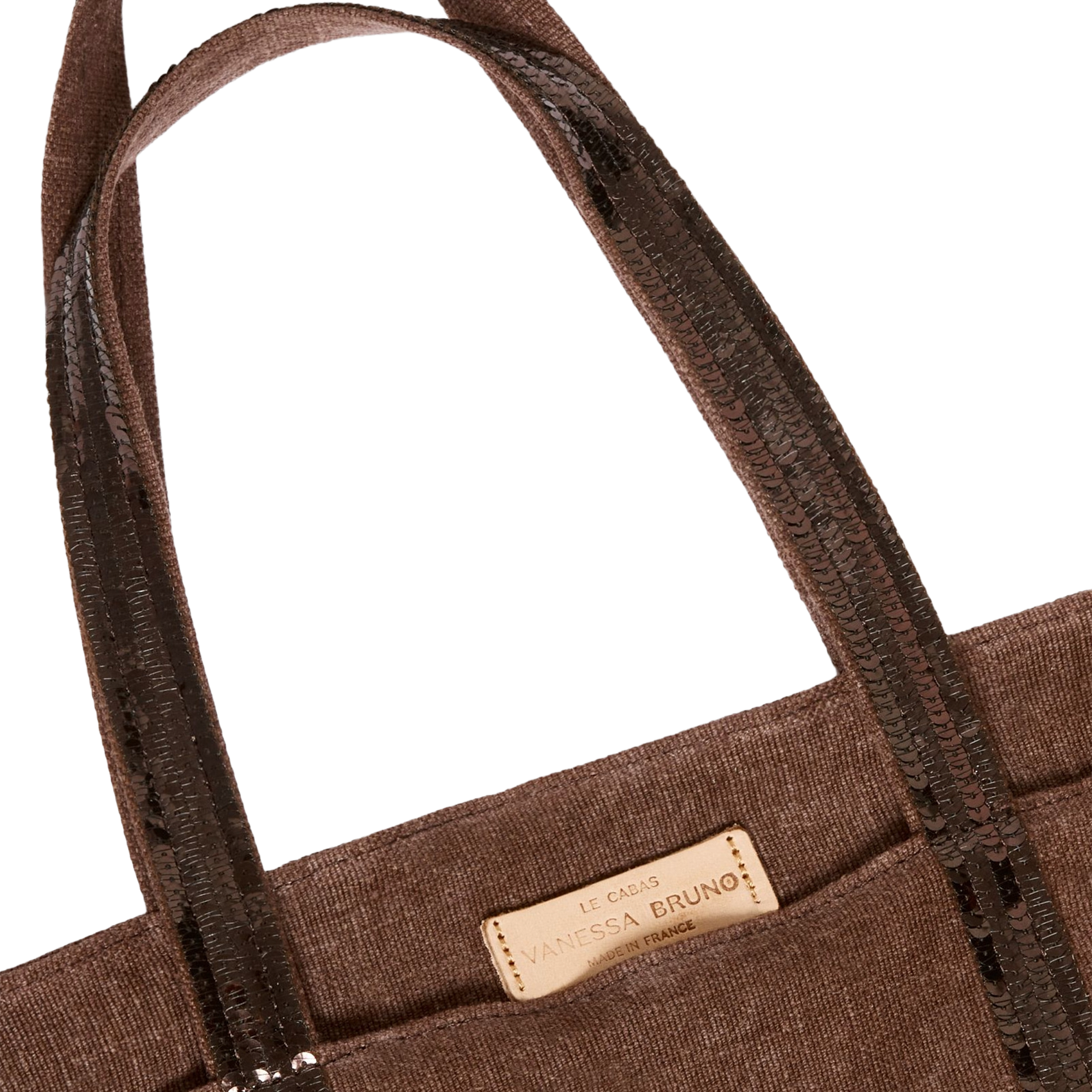 Linnen shopper met borduursel en lovertjes VANESSA BRUNO Bruin