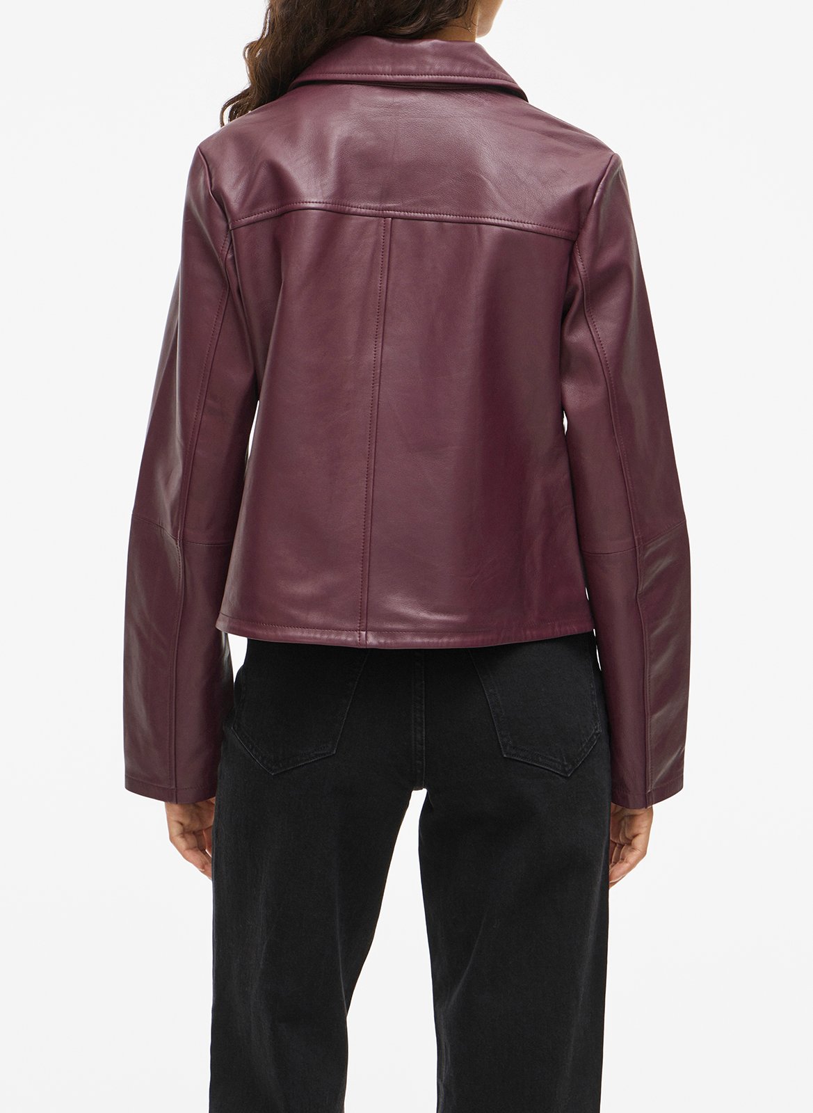 Veste droite col classique en cuir VILA Prune