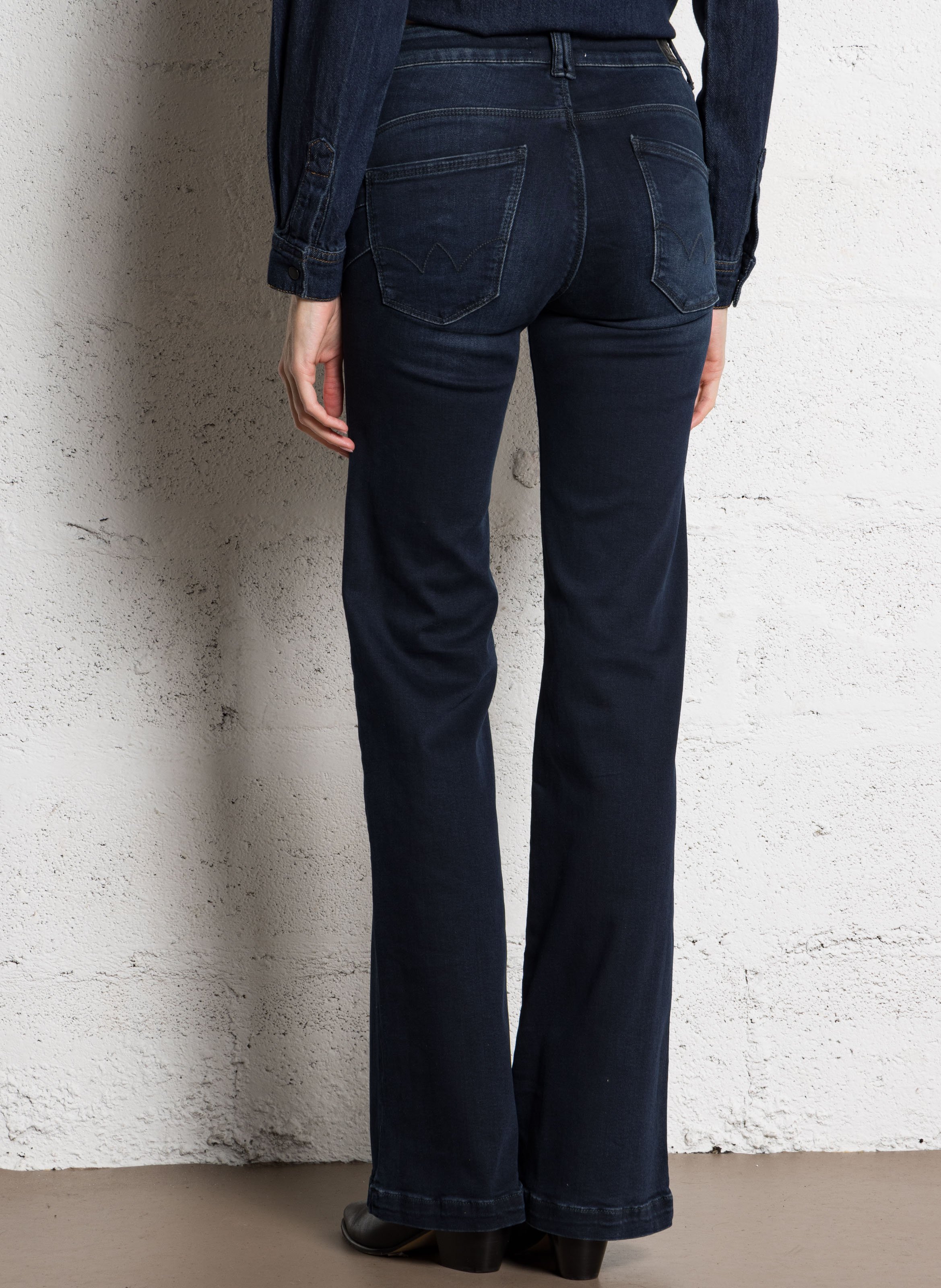 Jean flare taille haute en coton mélangé LE TEMPS DES CERISES Bleu