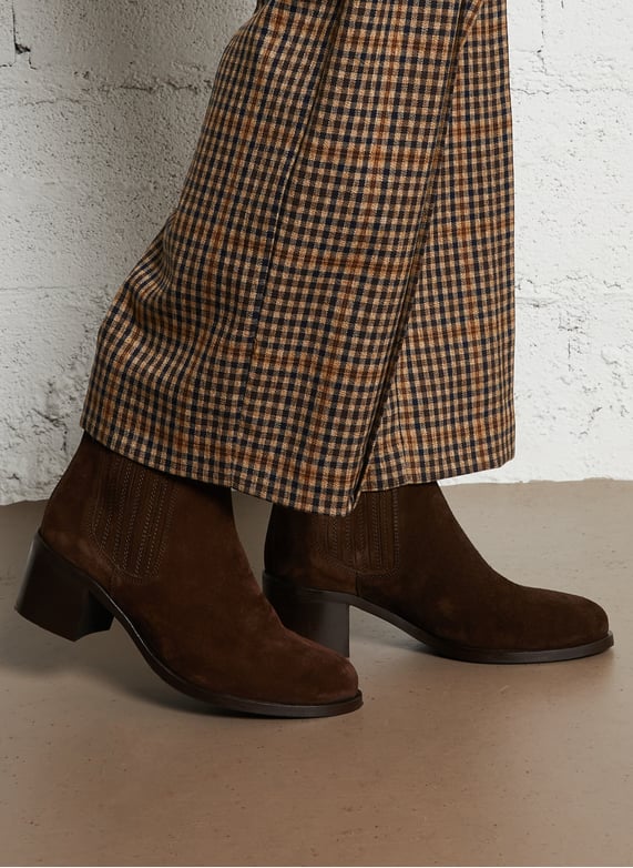 Heeled suede leather mid-calf boots | Brown by MELLOW YELLOW Heeled suede leather mid-calf boots Brown