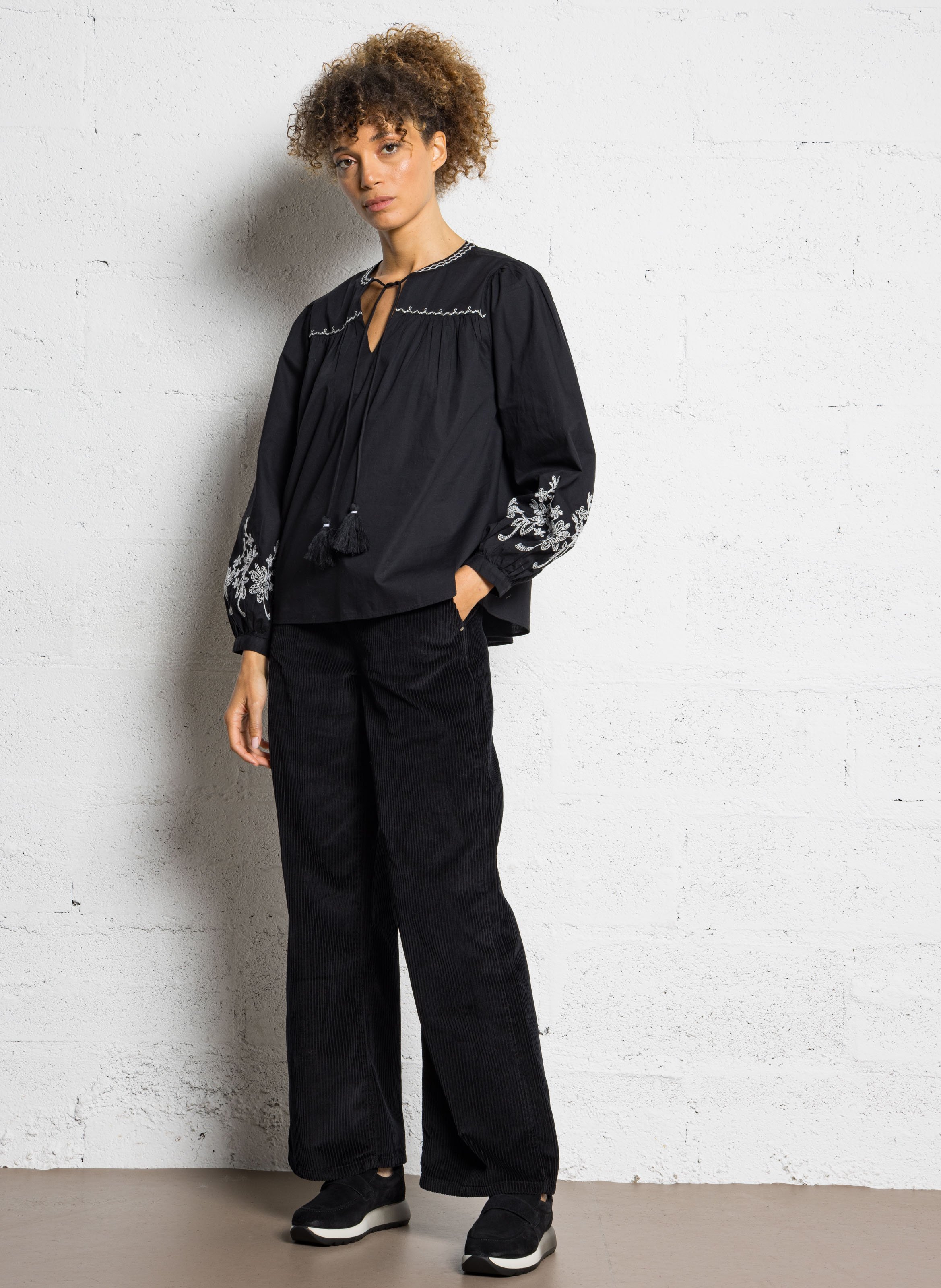 Pantalon large en coton côtelé SUD EXPRESS Noir