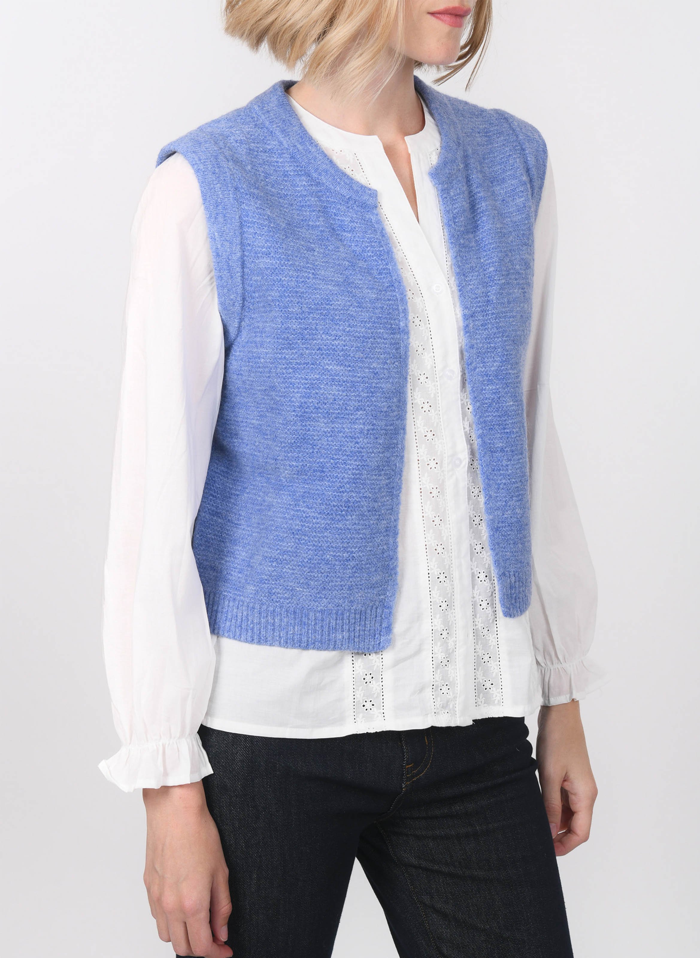 Gilet ouvert sans manches en maille mélangée KOOKAI Bleu