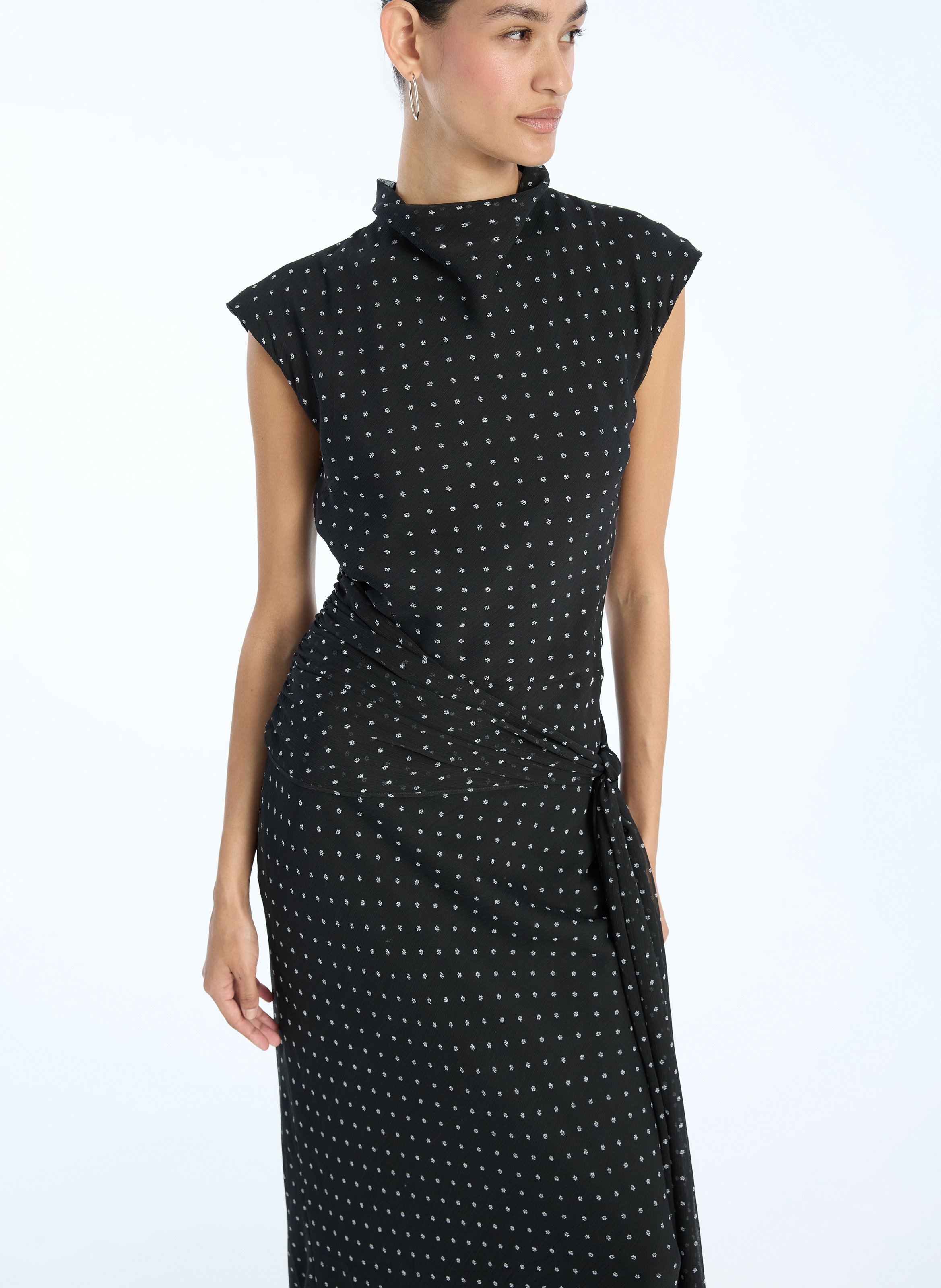 Long draped patterned dress ROTATE Black