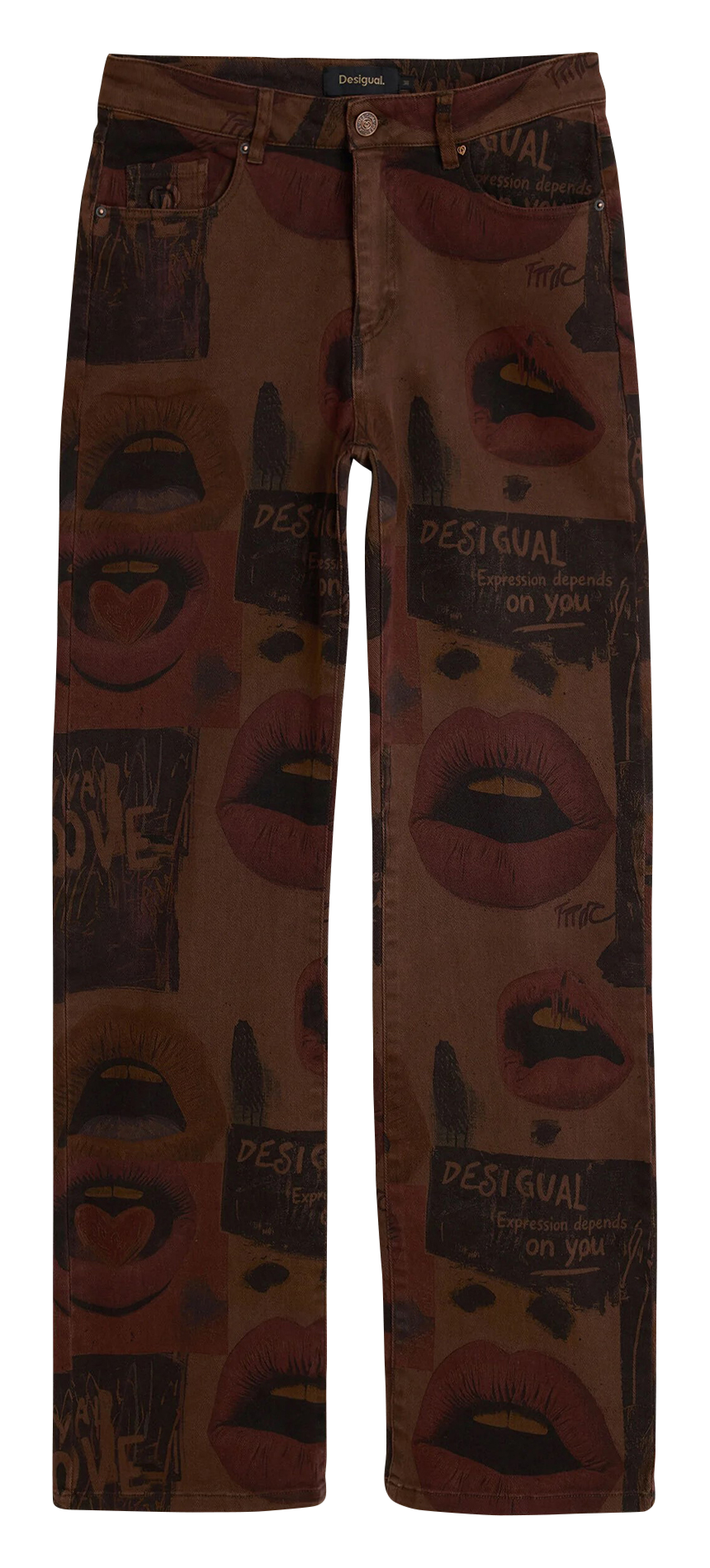 Jean large imprimé en coton mélangé DESIGUAL Marron