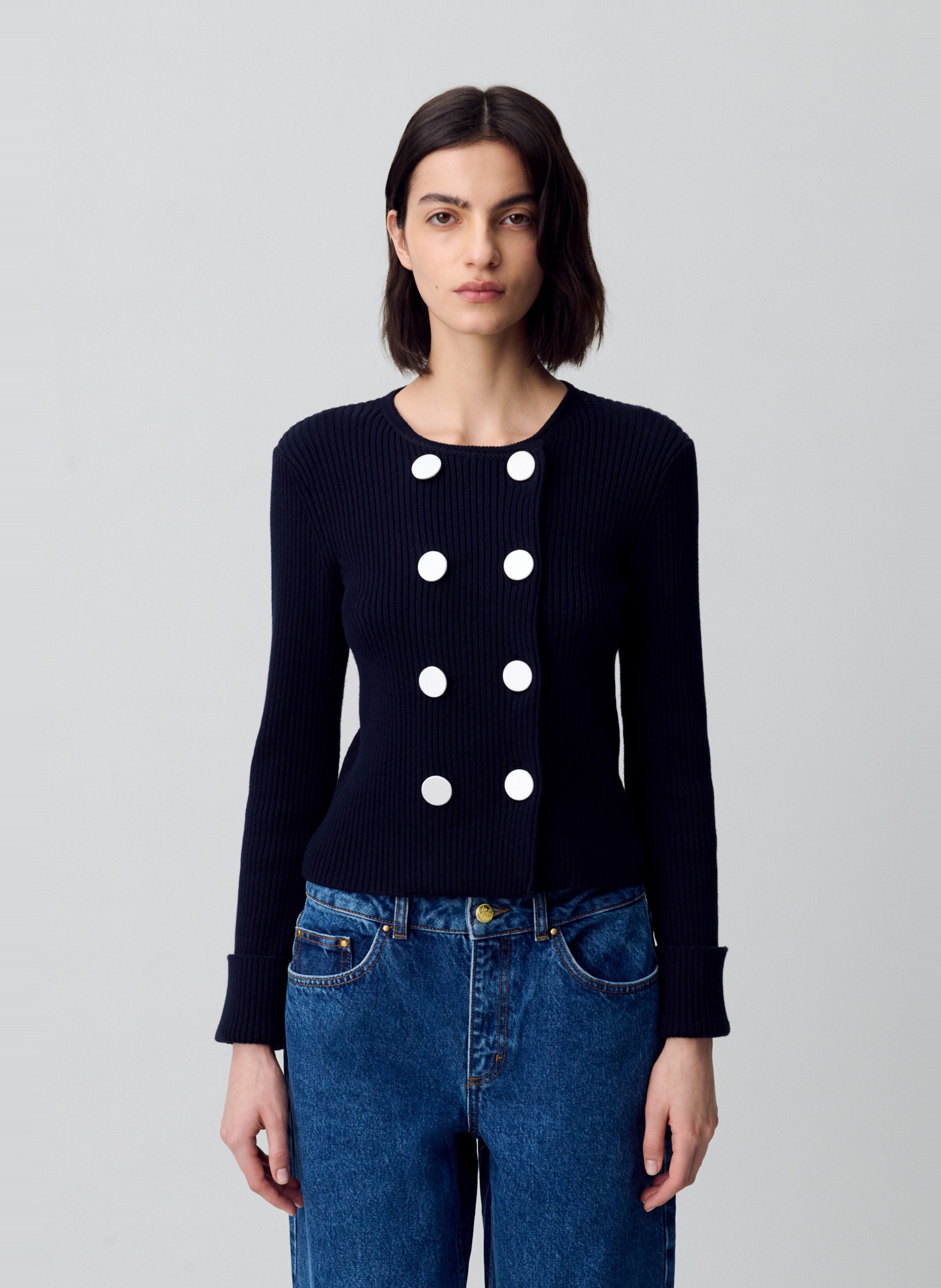Cardigan droit col rond  CLAUDIE PIERLOT Bleu