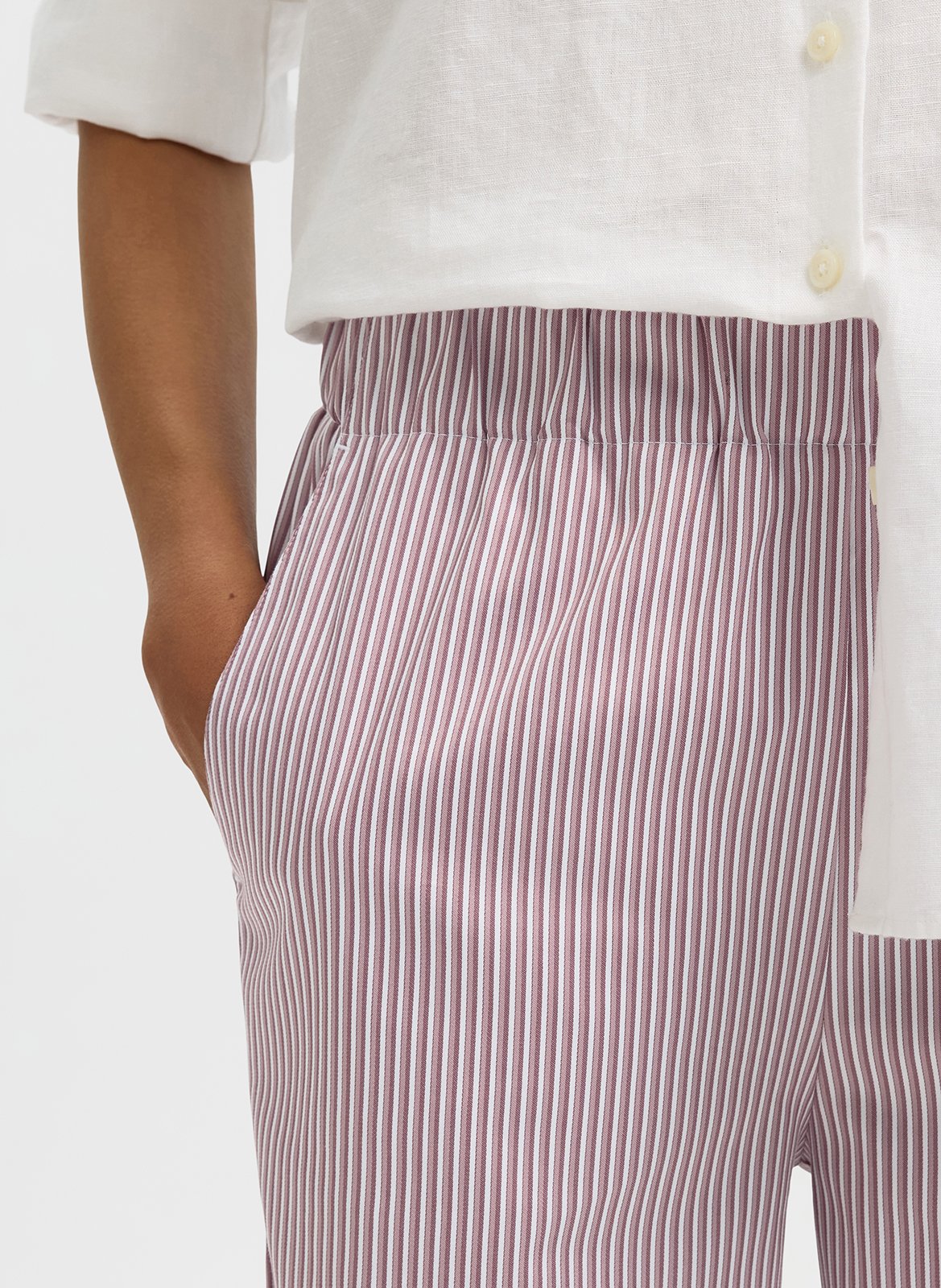 Pantalon droit en coton bio mélangé rayé SELECTED Rose