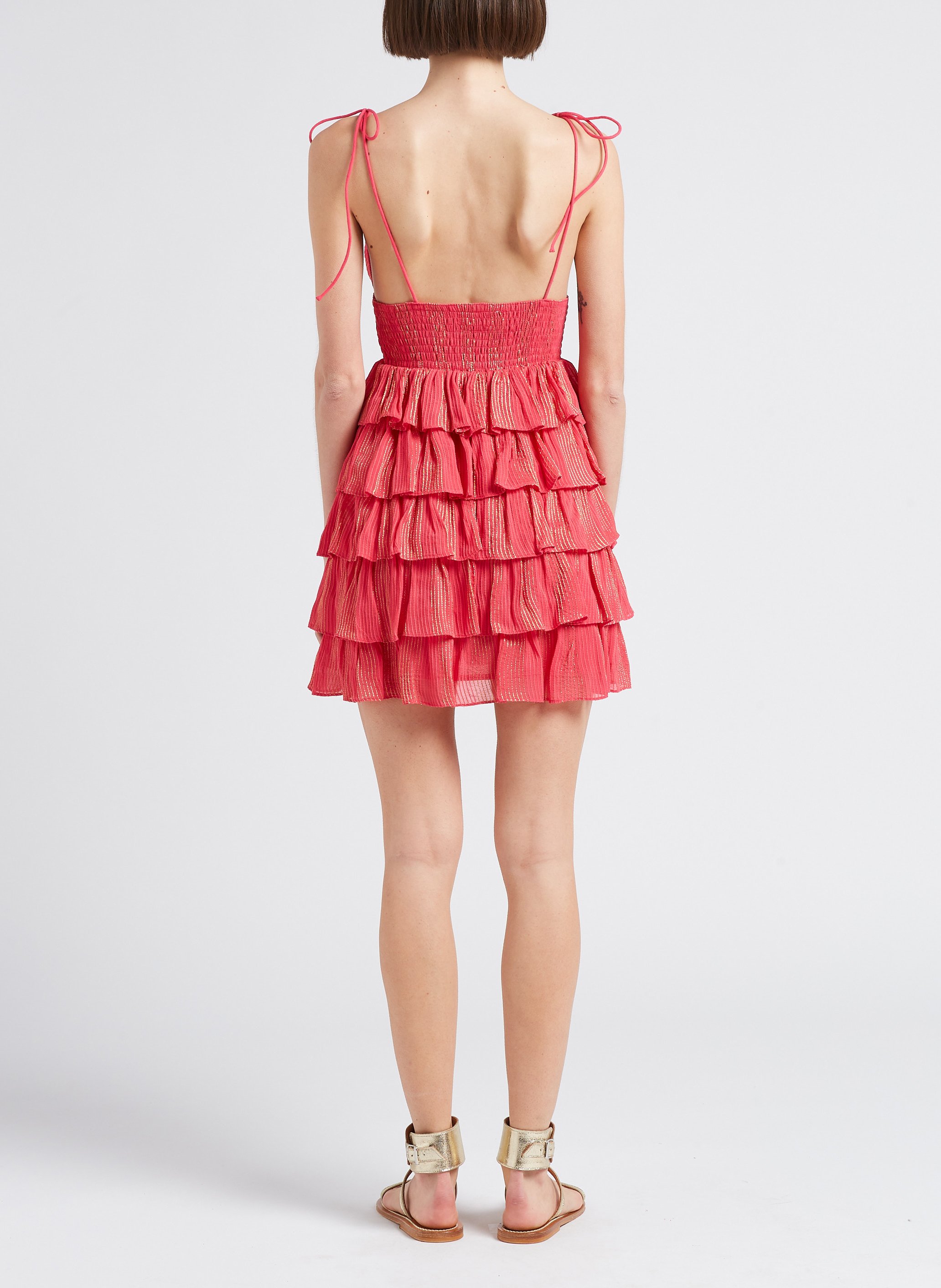 Robe courte col V volantée SUNDRESS Rose