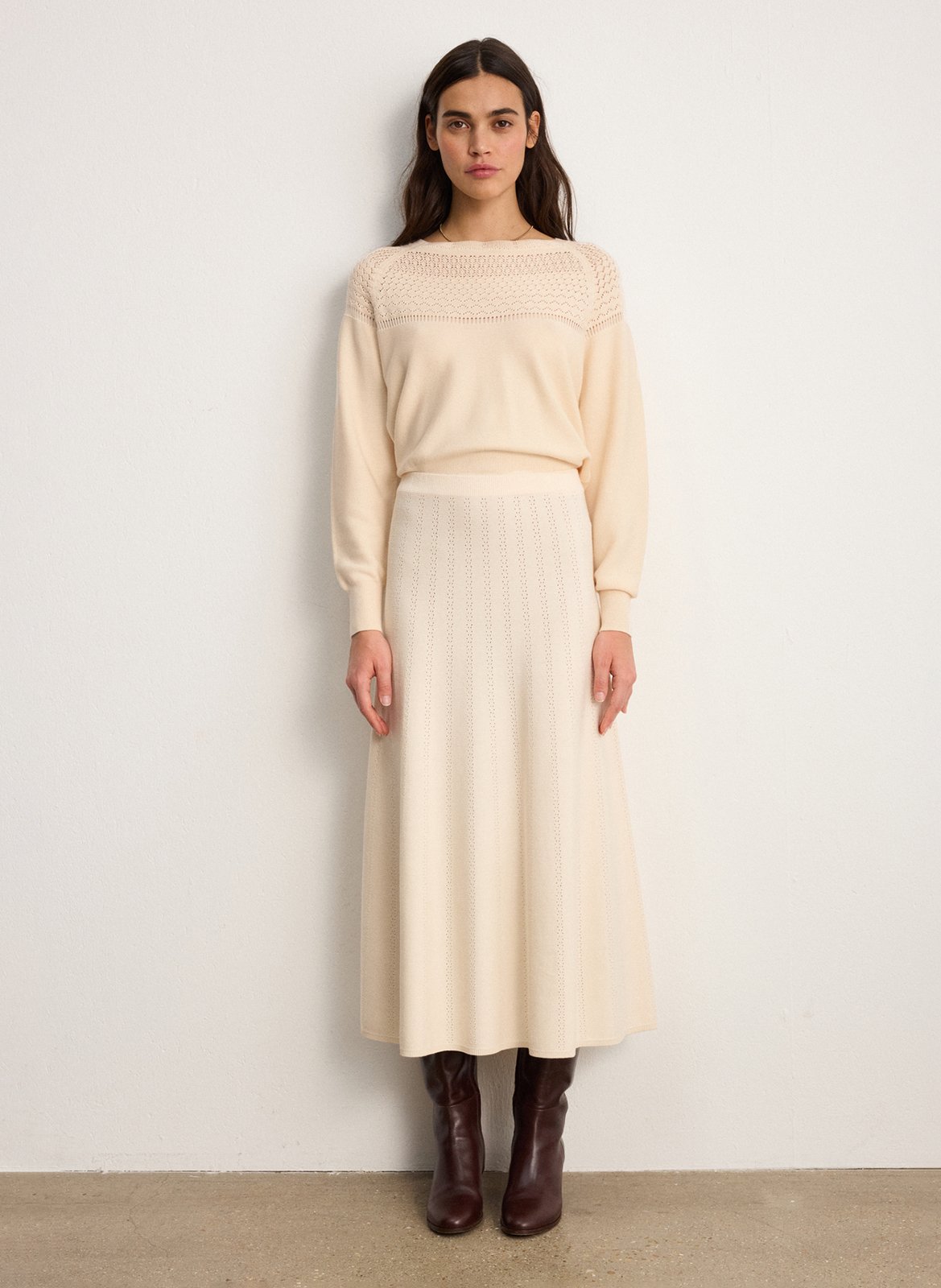 Ausgestellter Midirock aus Baumwoll-Mix PABLO Beige