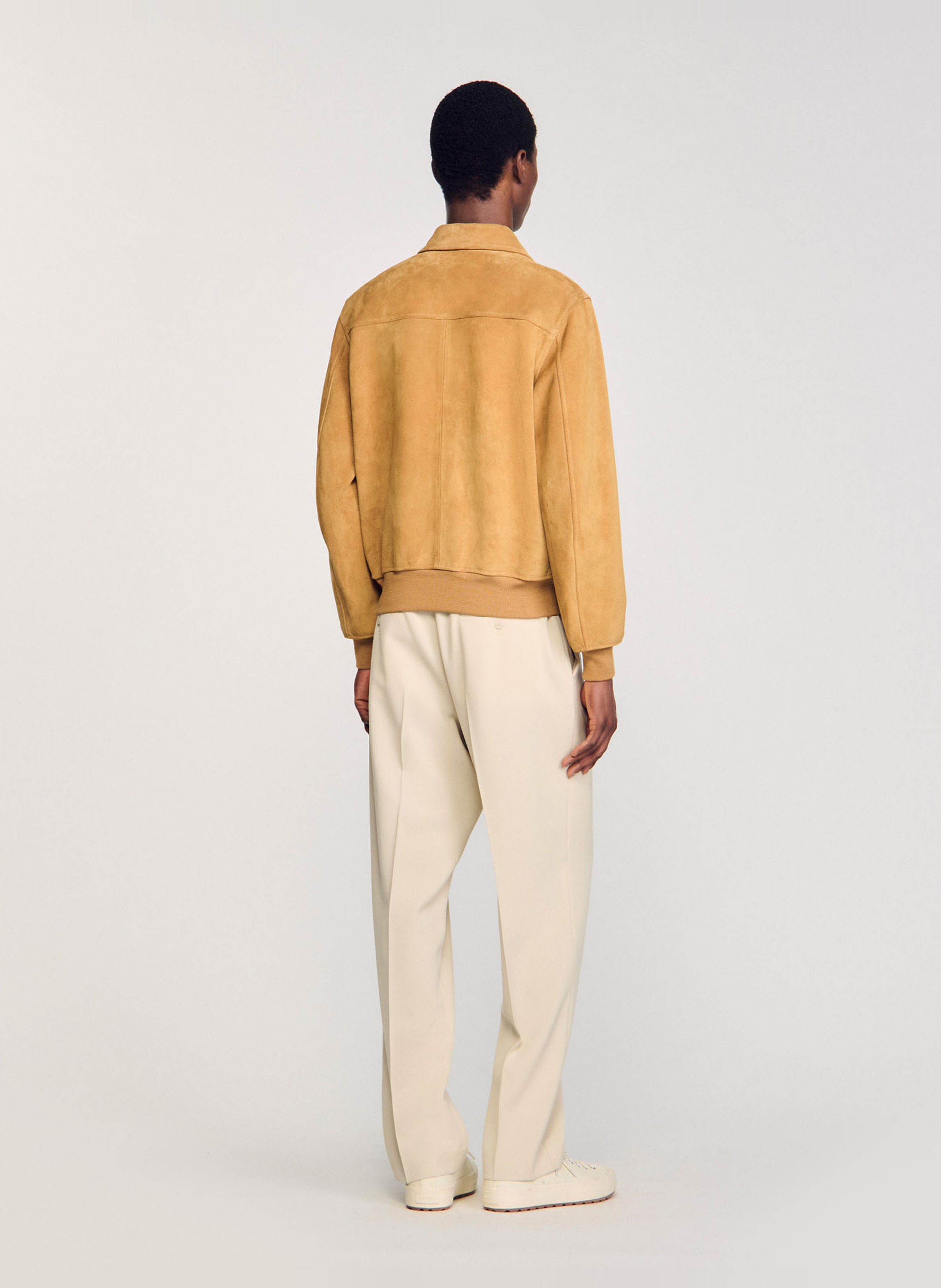 Blouson droit col classique en cuir SANDRO Marron