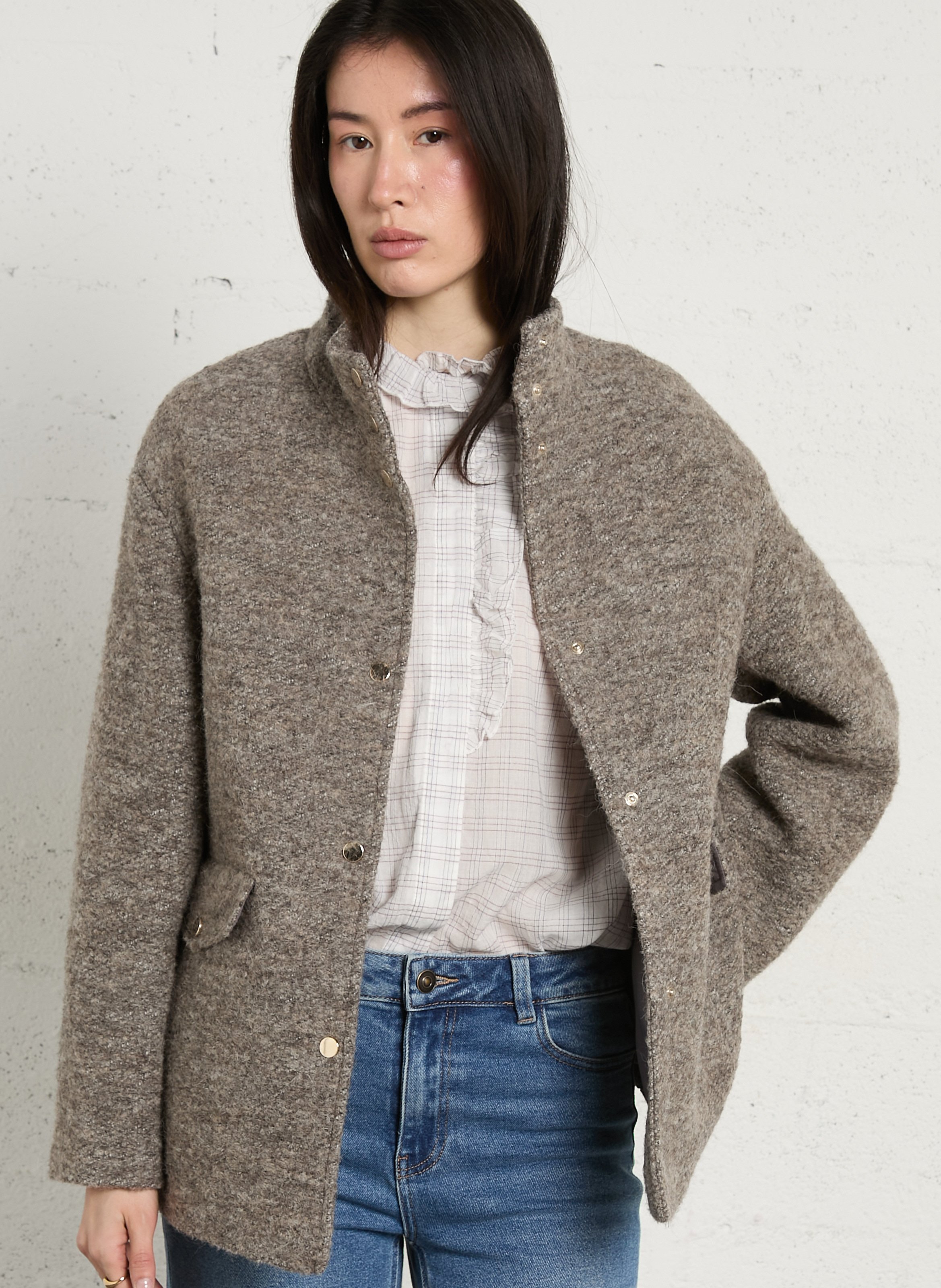 High-neck wool-blend jacket MAISON 123 Grey