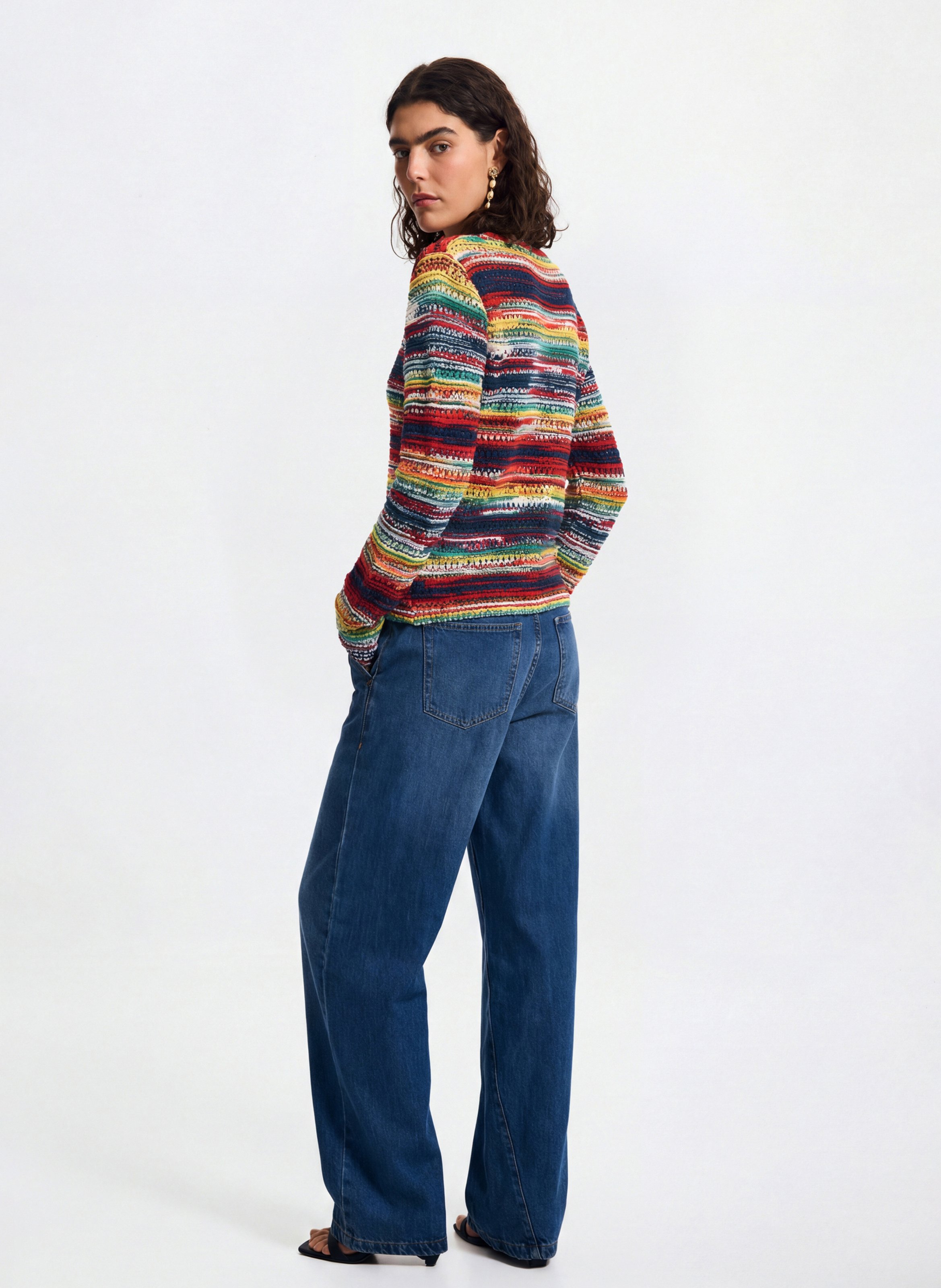 Pull col rond en coton DESIGUAL Rouge