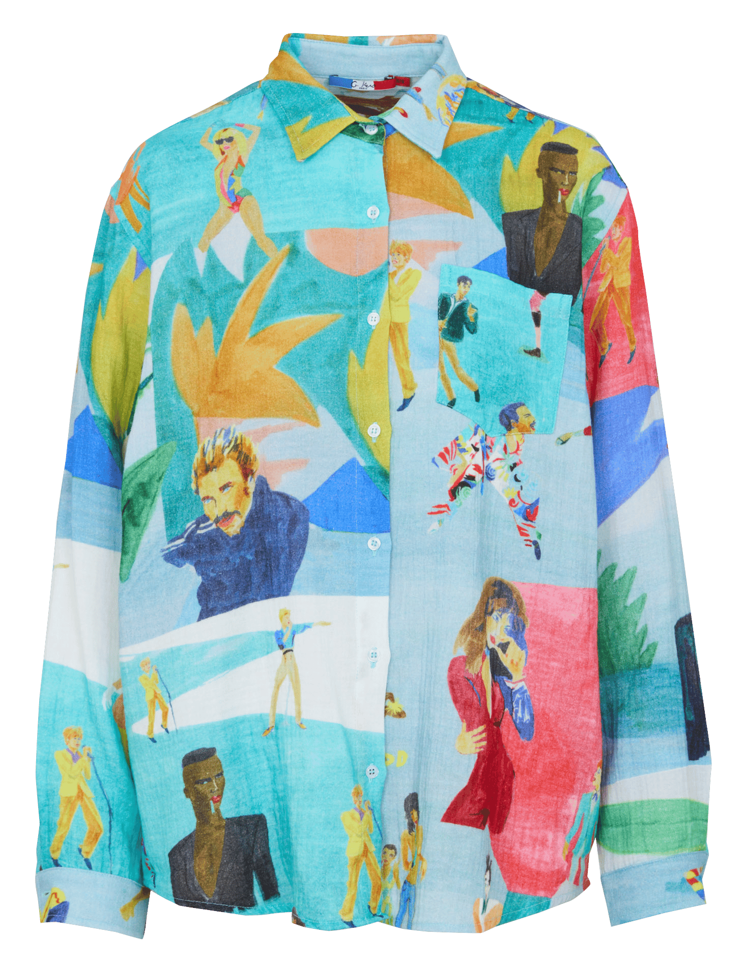 Oversized printed cotton shirt with classic collar G.KERO Blue