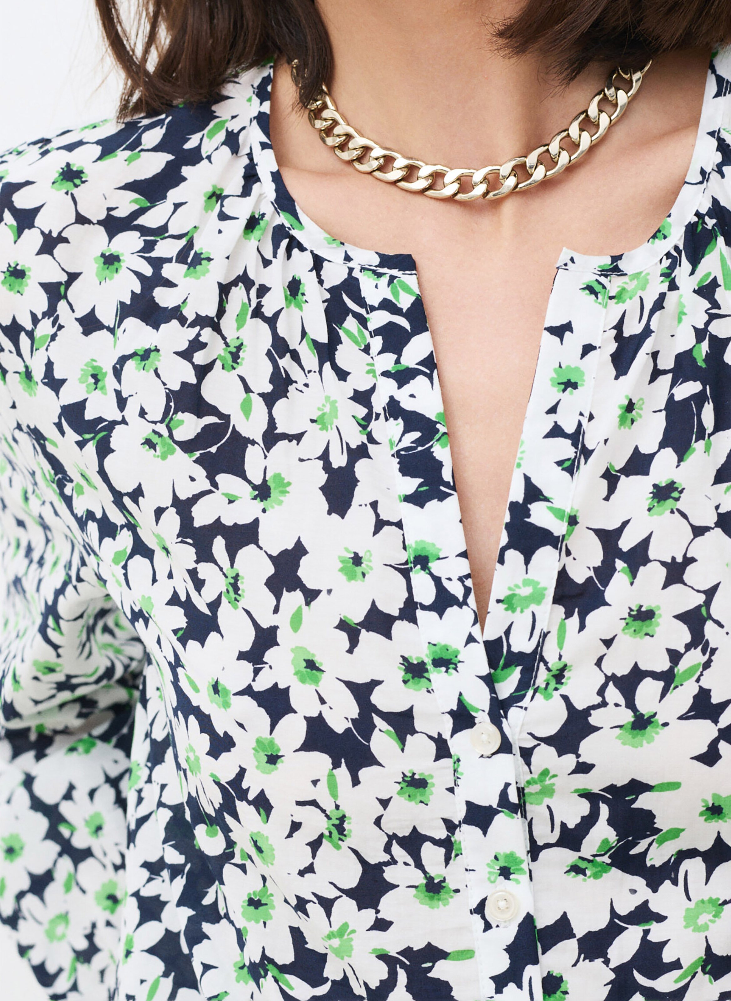 Blouse col V en coton mélangé CAROLL Bleu