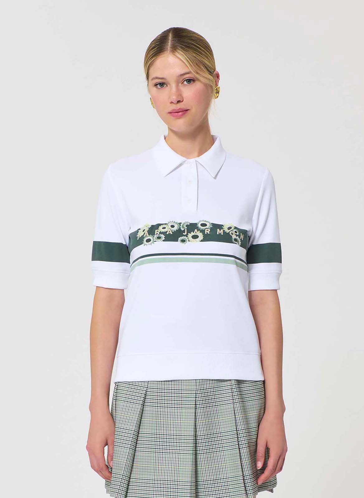 Polo droit en coton mlangé TARA JARMON Blanc
