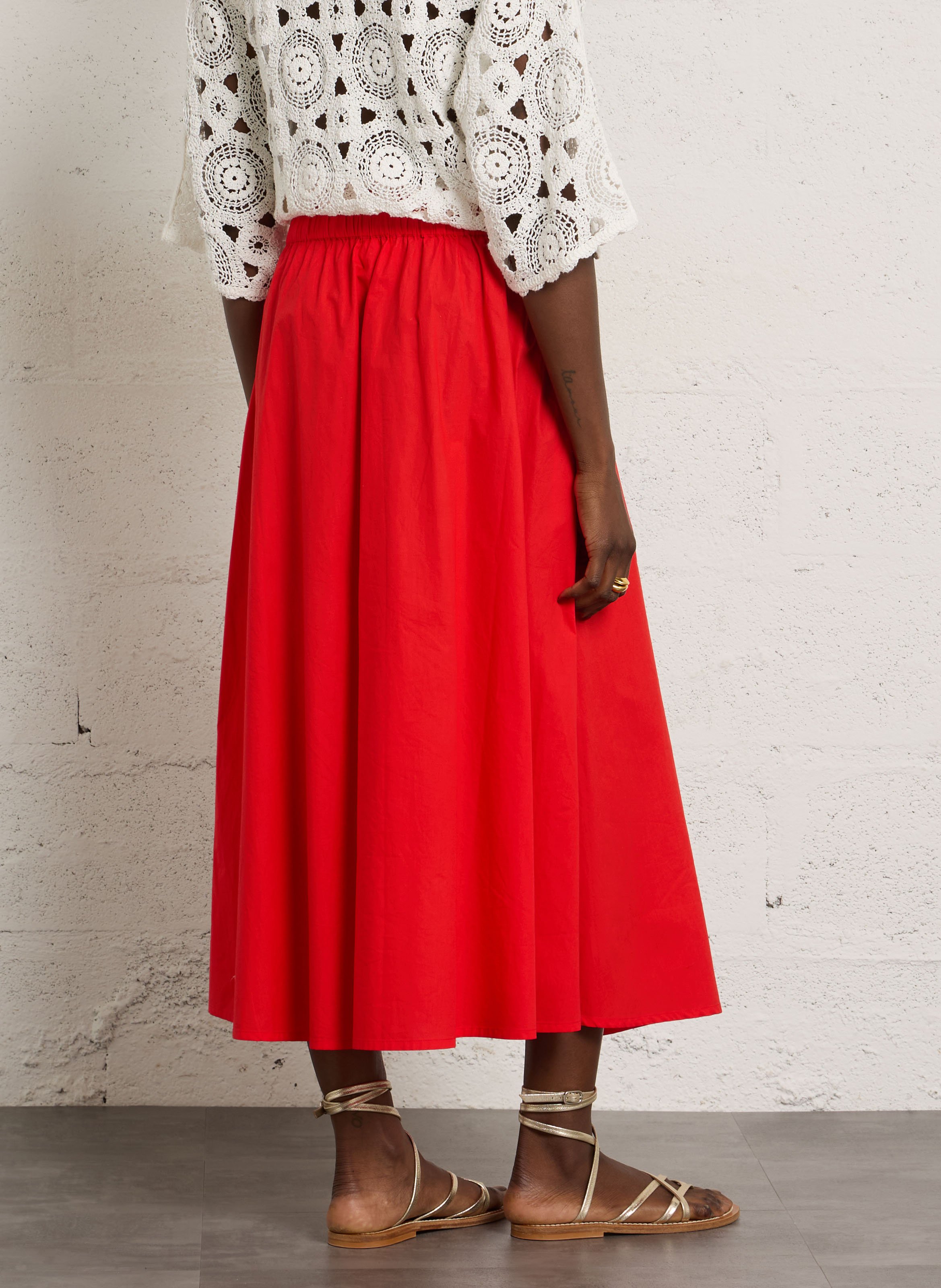 Jupe midi évasée en coton MAISON 123 Rouge