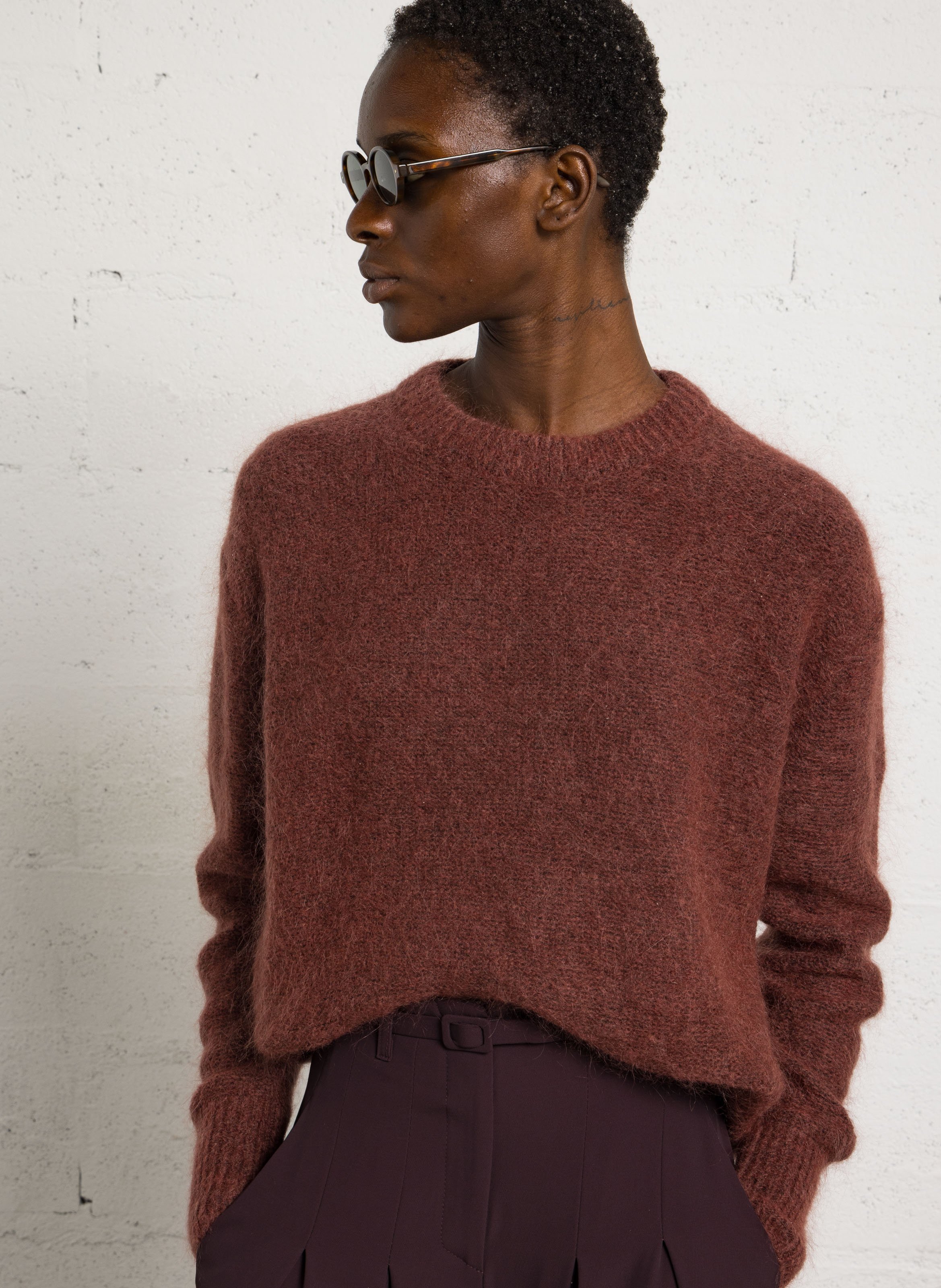 Straight fit round neck sweater in mohair and wool blend JC SOPHIE