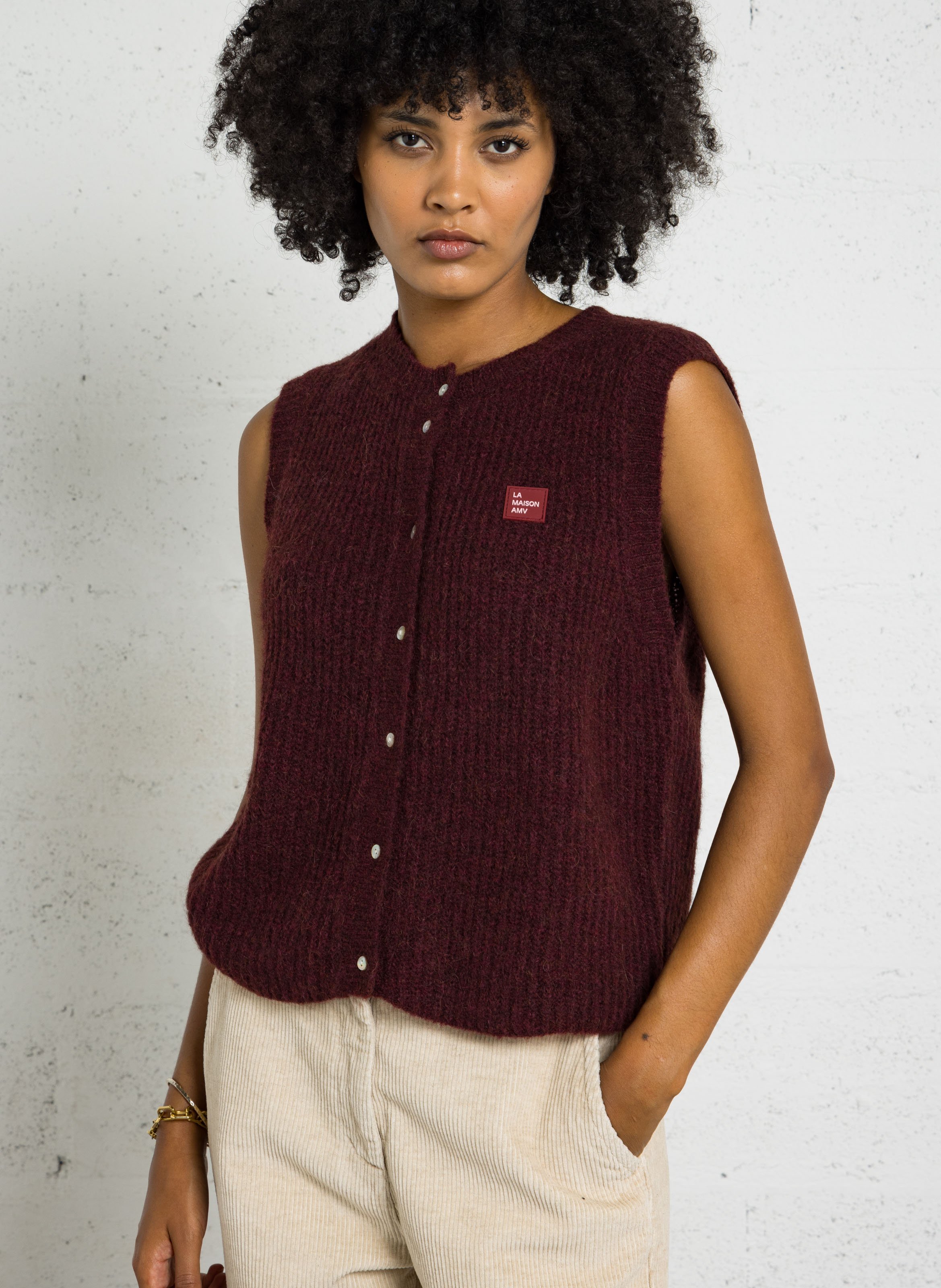Gilet sans manches col rond en maille mélangée AMERICAN VINTAGE Rouge