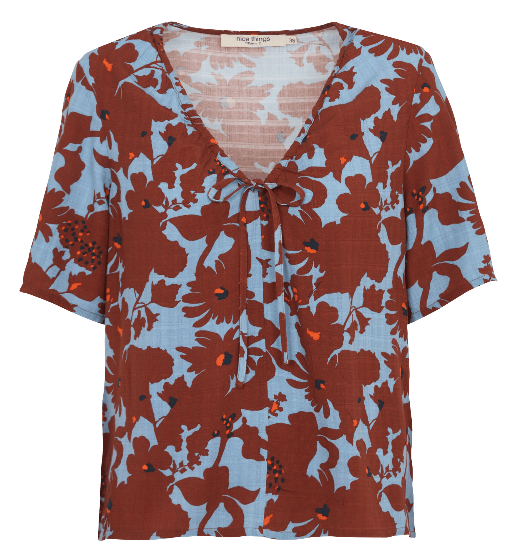 Top col V fluide à motifs NICE THINGS Bleu