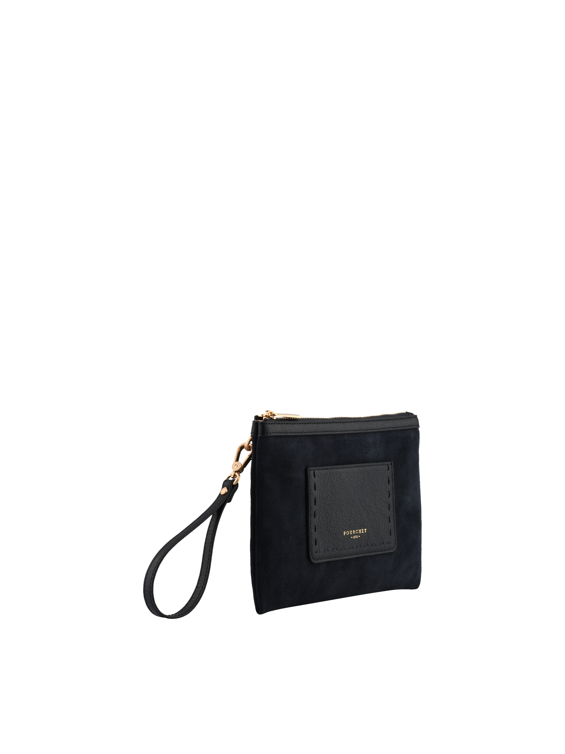 Suede cowhide leather clutch | Blue POURCHET Women