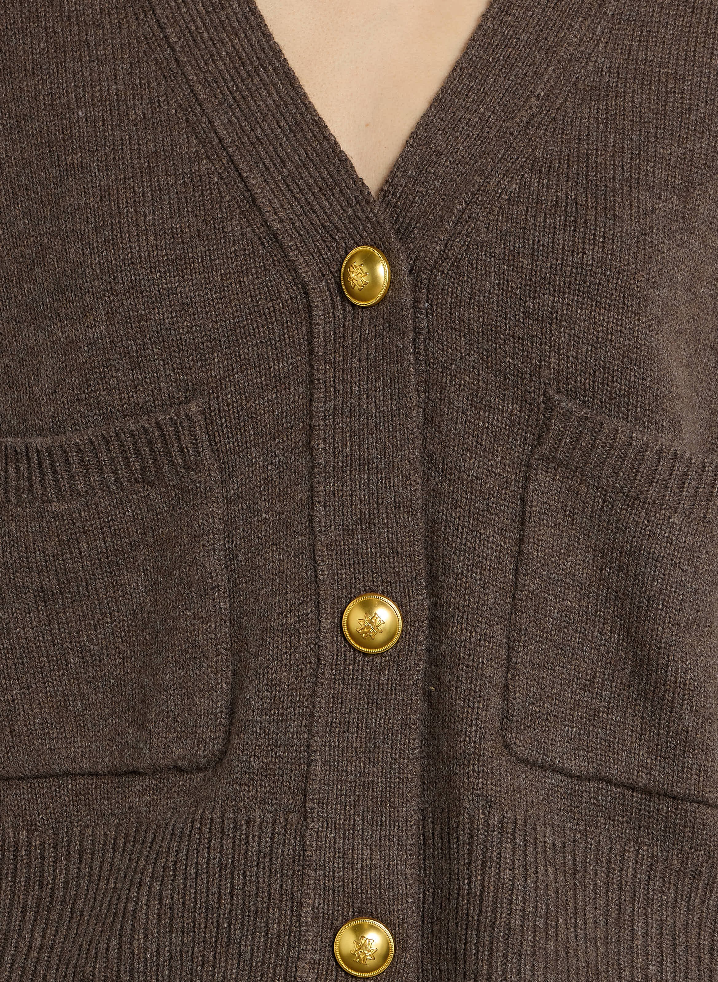 Cardigan droit en laine et cachemire MAJESTIC FILATURES Marron