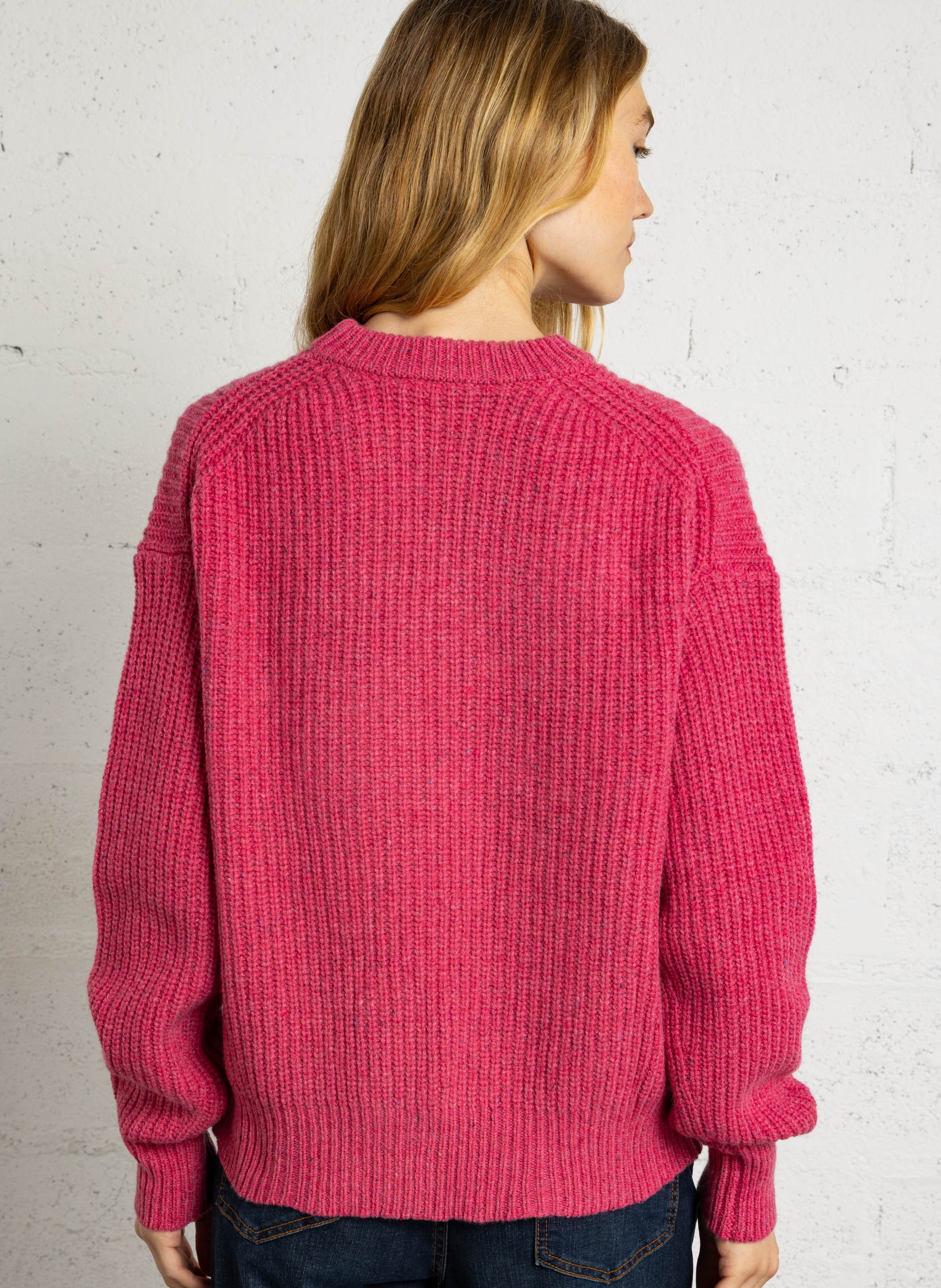 Straight-cut wool knit sweater THINKING MU Pink