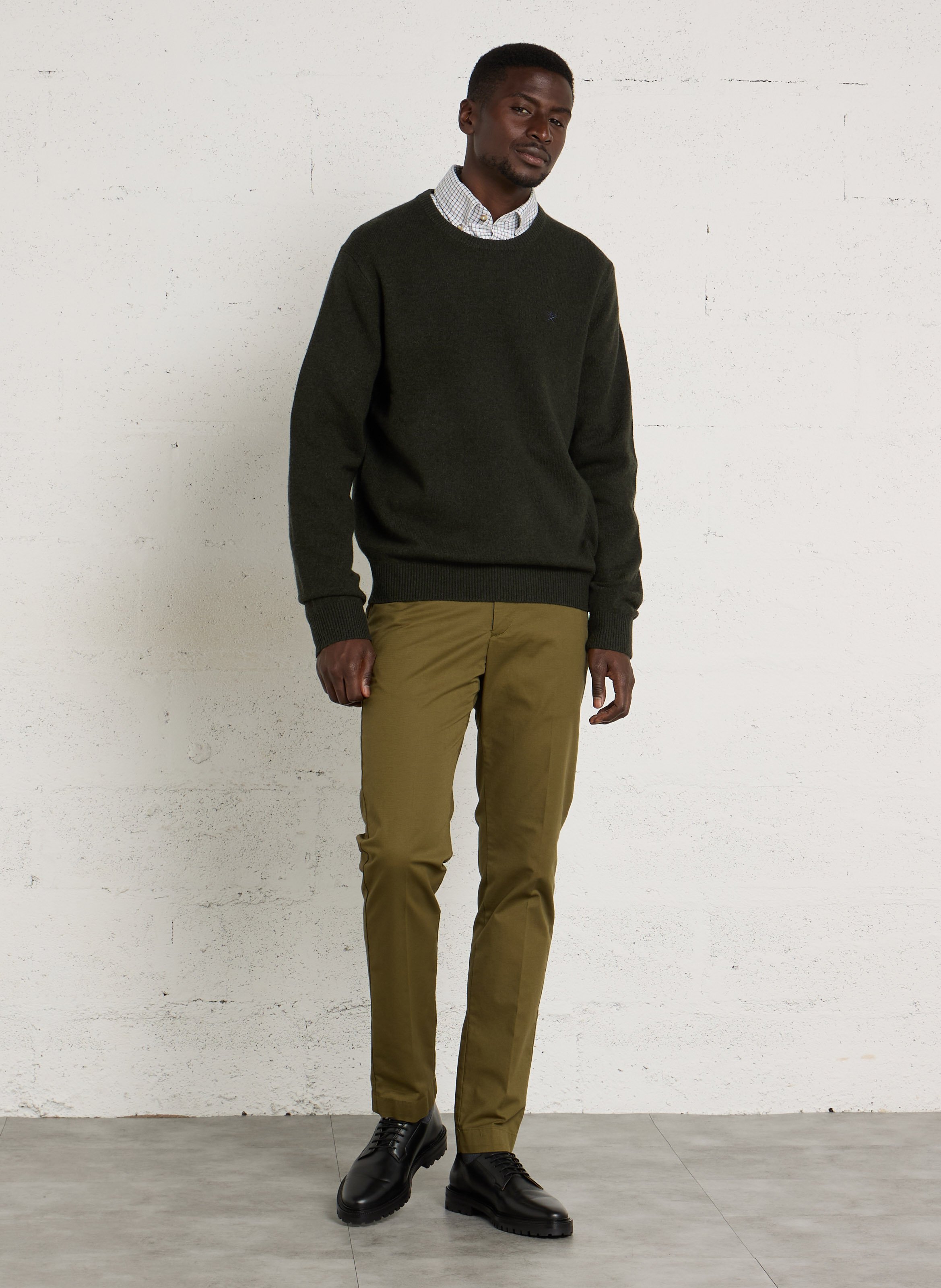 Pull droit col rond brodé en laine HACKETT Vert