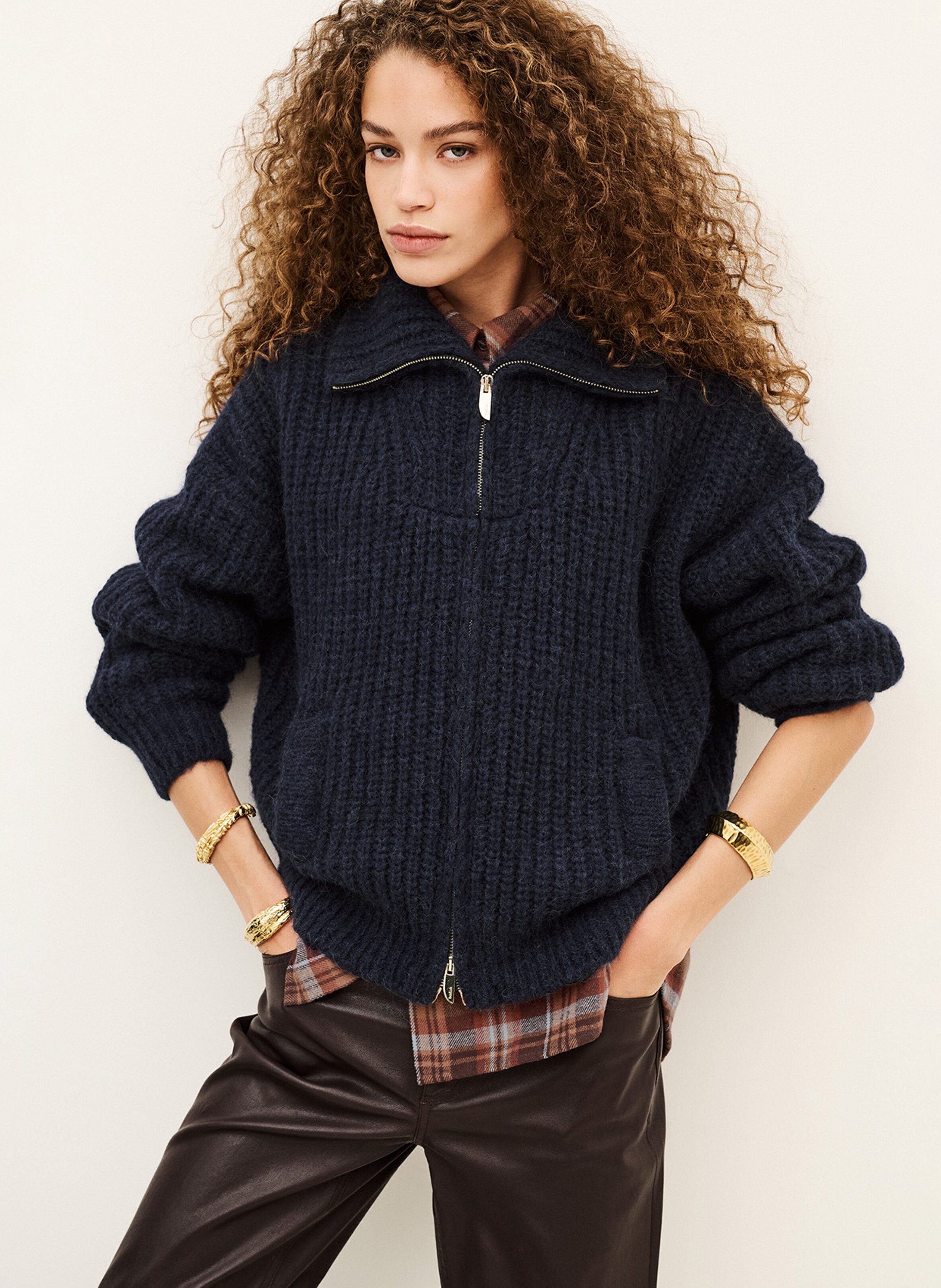 Cardigan ample en laine mélangée BA&SH Bleu