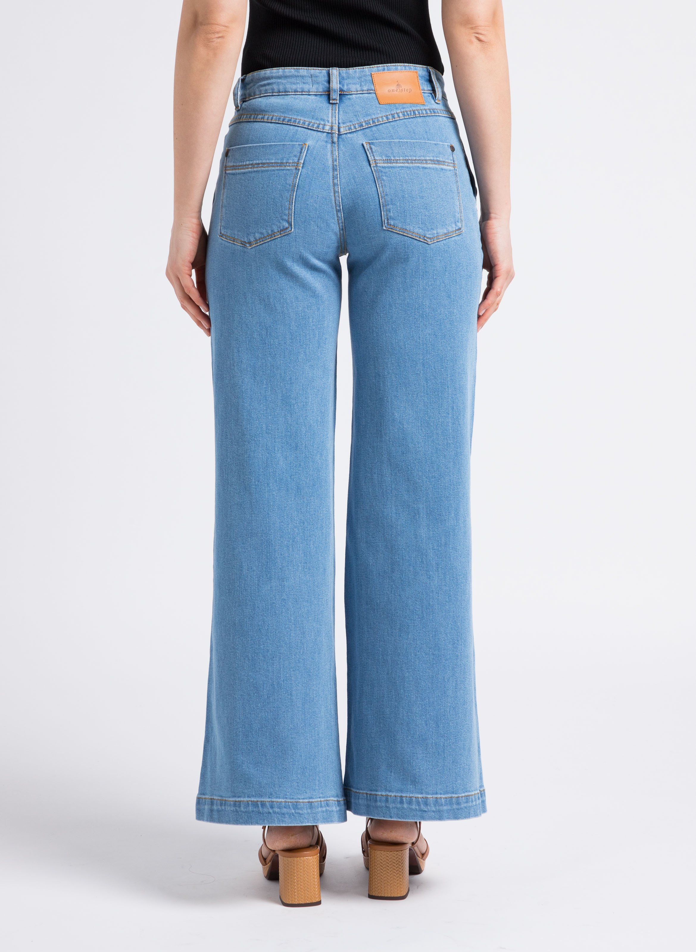 Jean large en deim délavé ONE STEP Bleu