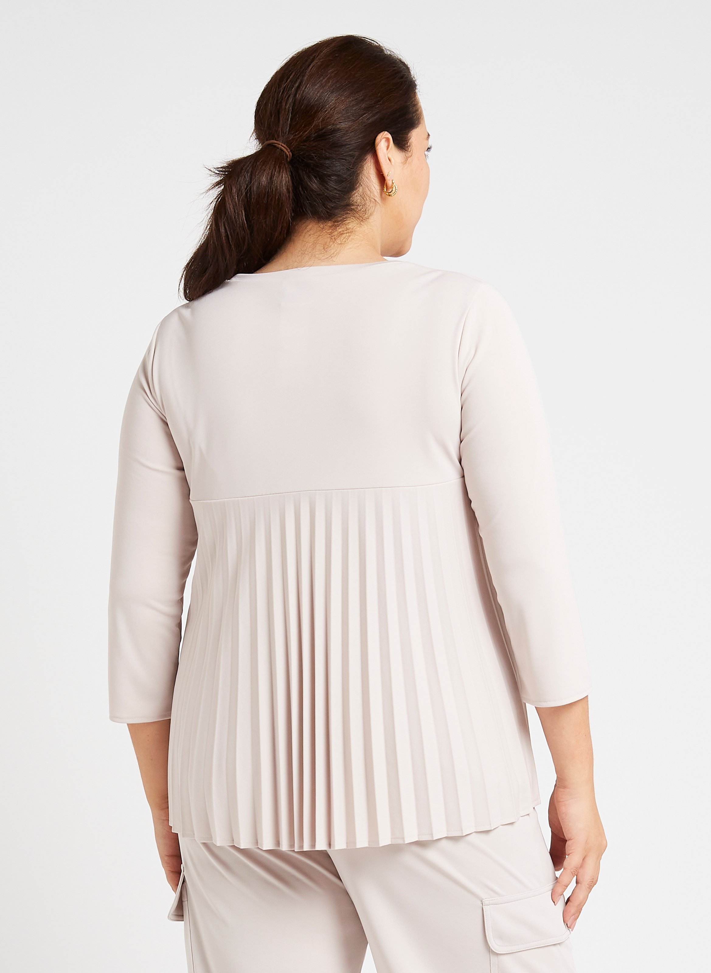 Pleated straight round-neck top PERSONA by Marina Rinaldi Beige