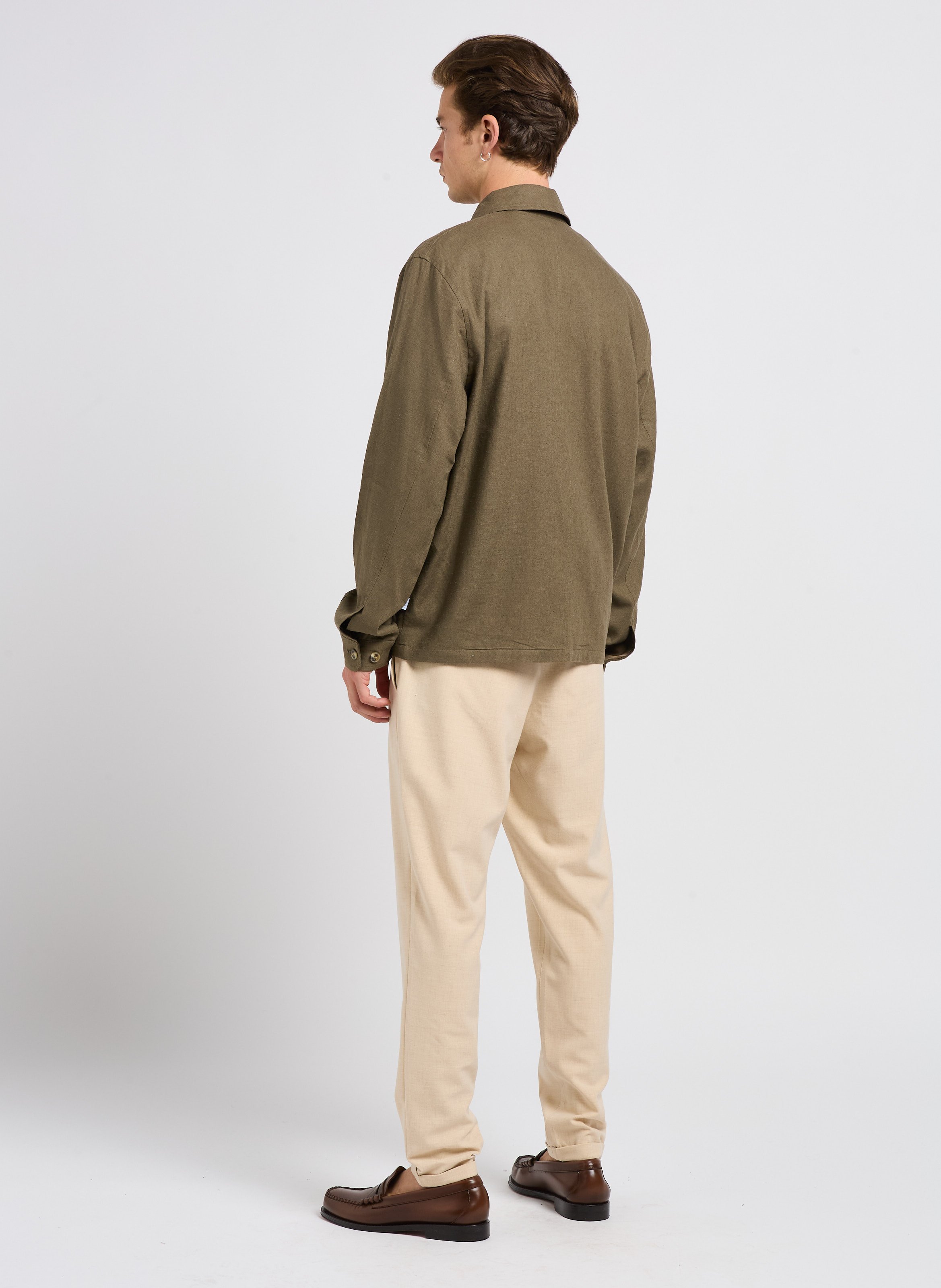 Jacket with classic collar in blended linen Brown