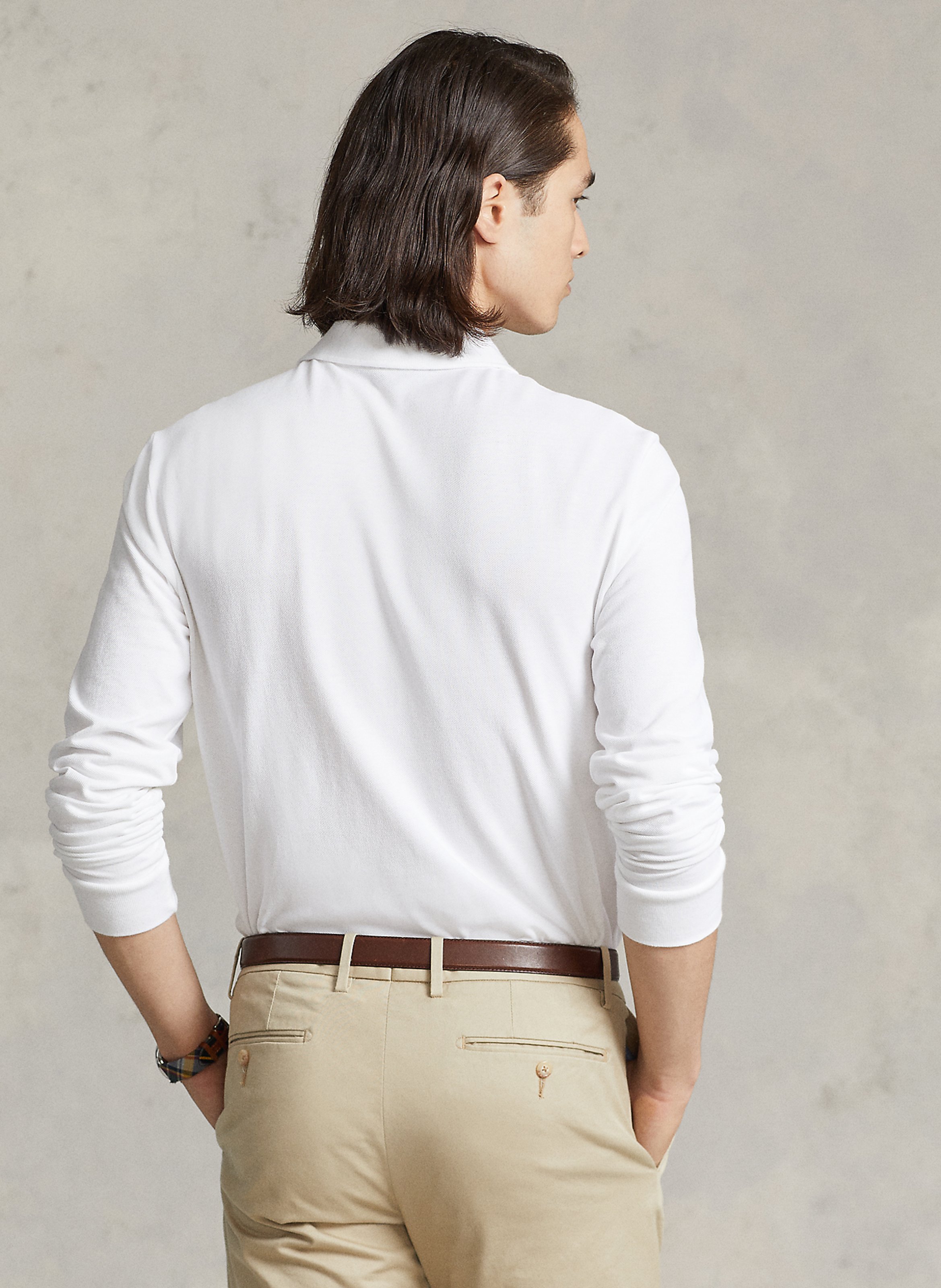 Regular-fit cotton piqué polo shirt with long sleeves POLO RALPH LAUREN White