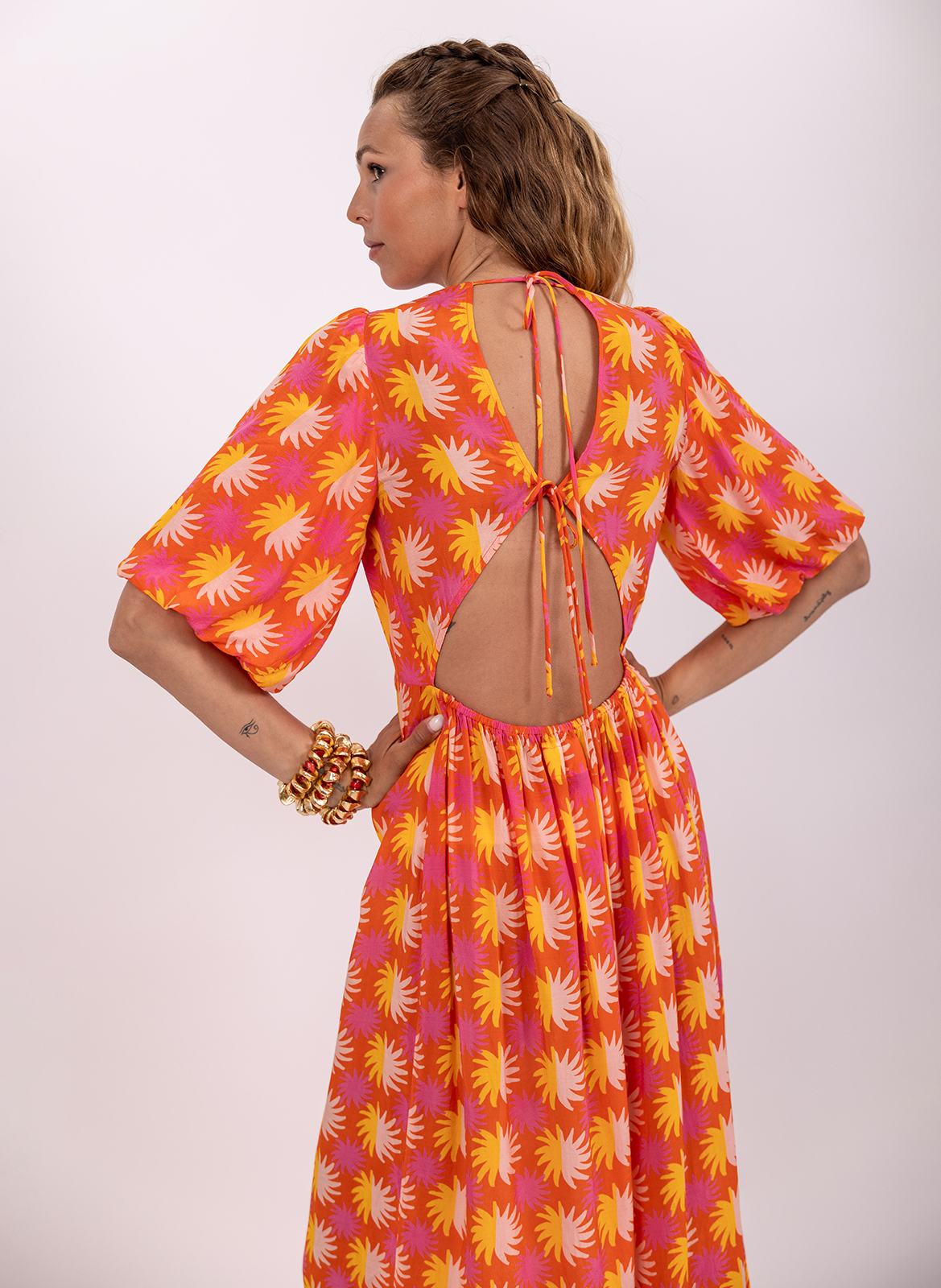 Maxikleid mit V-Ausschnitt Orange