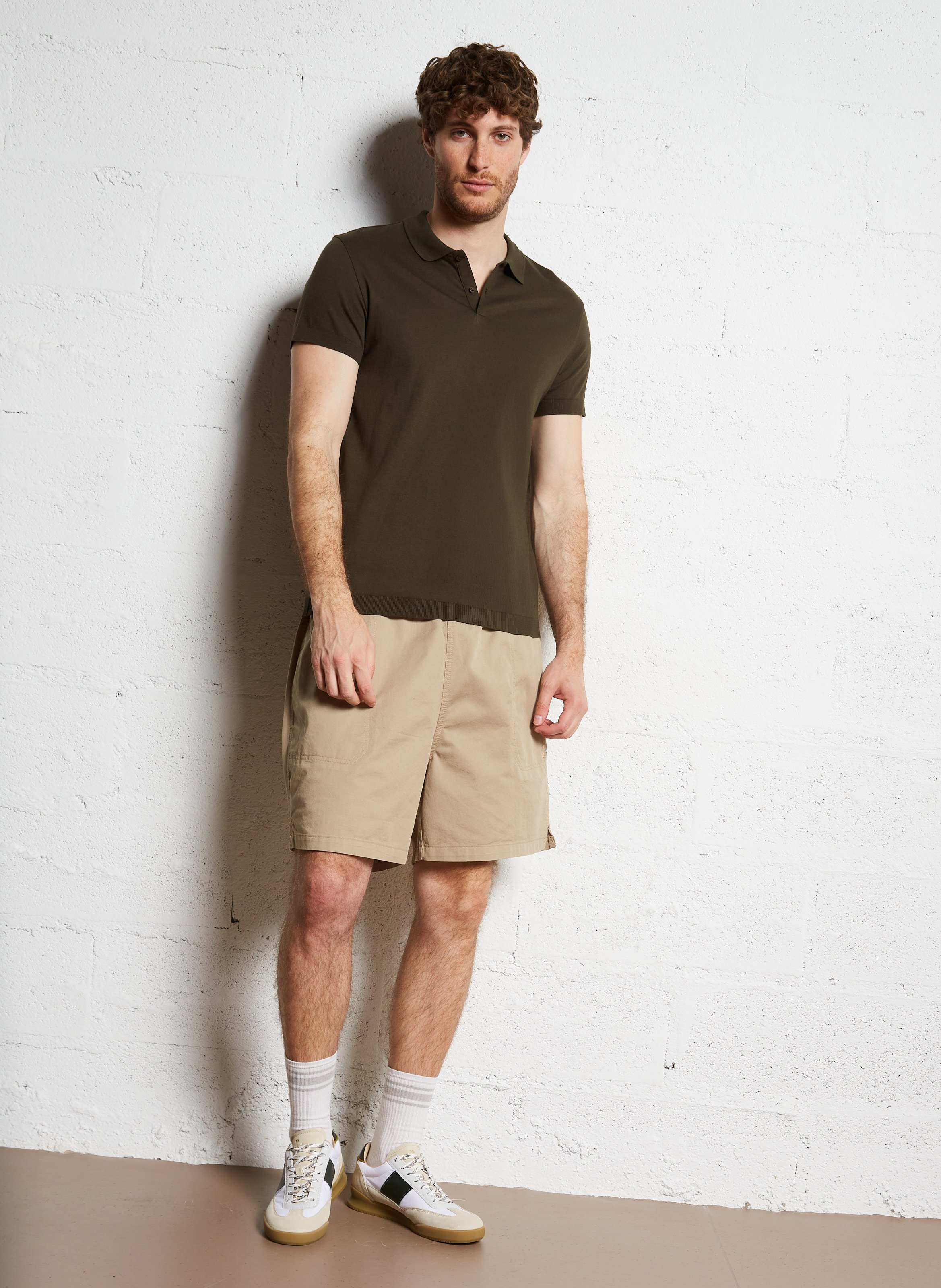 Cotton and linen polo shirt IKKS Khaki