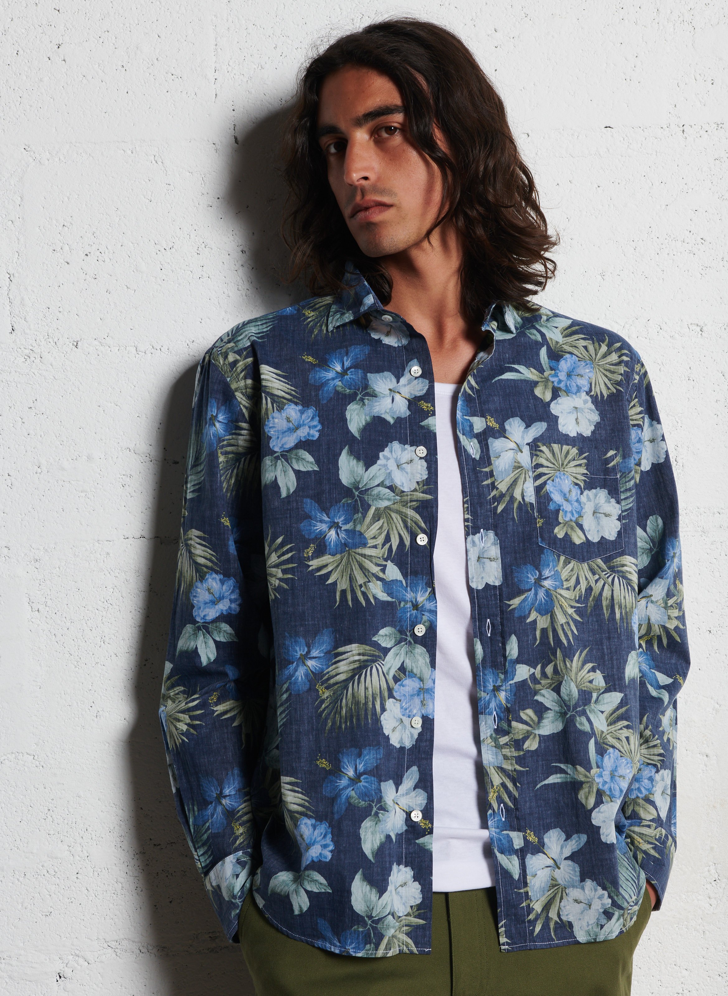 Straight printed cotton shirt HARTFORD Blue