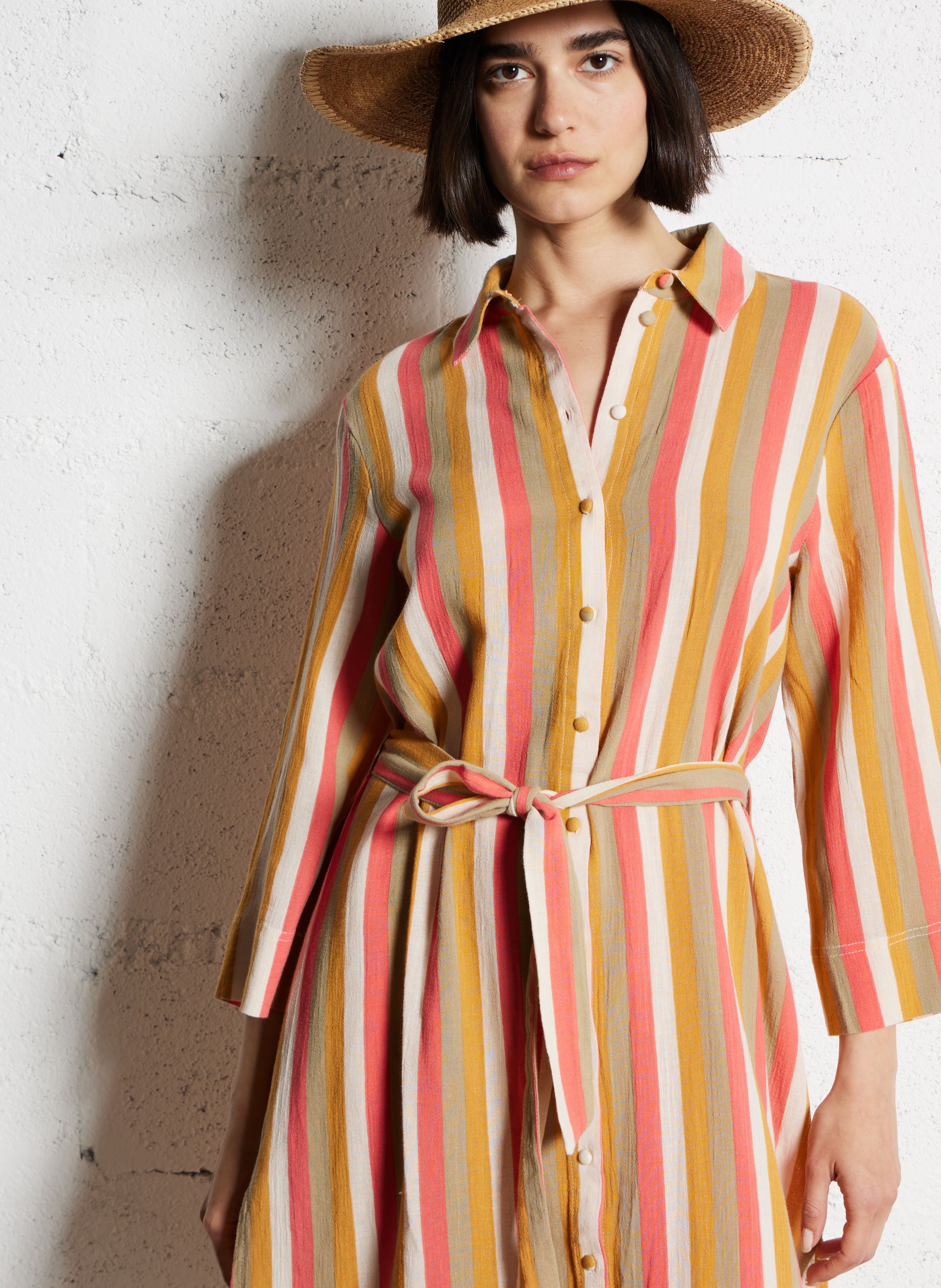 Striped organic cotton midi dress VILA Brown