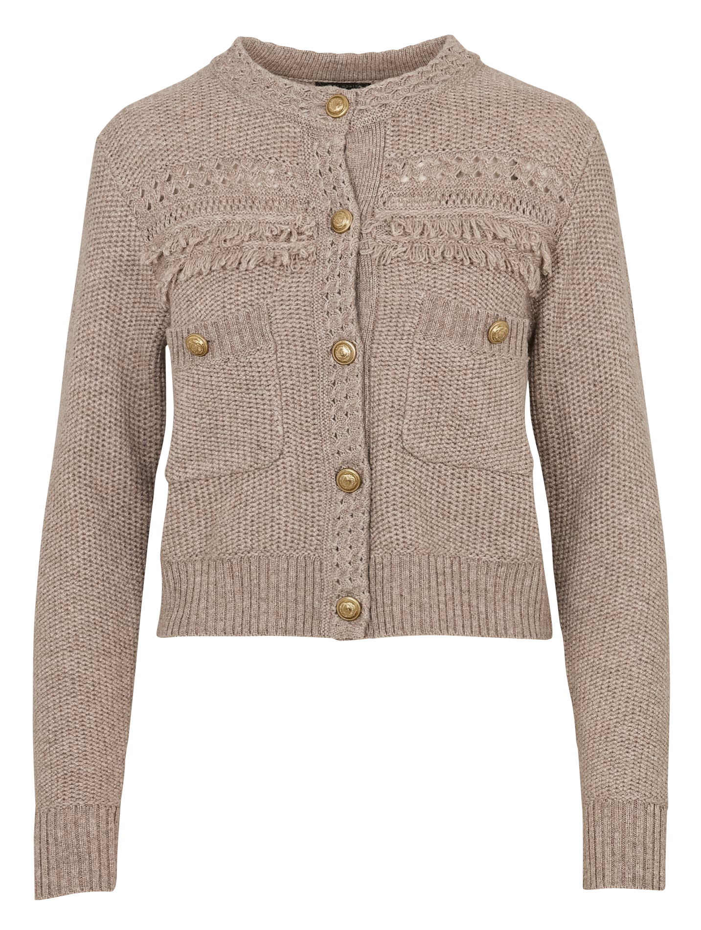 Short fitted cardigan in fancy knit IKKS Beige