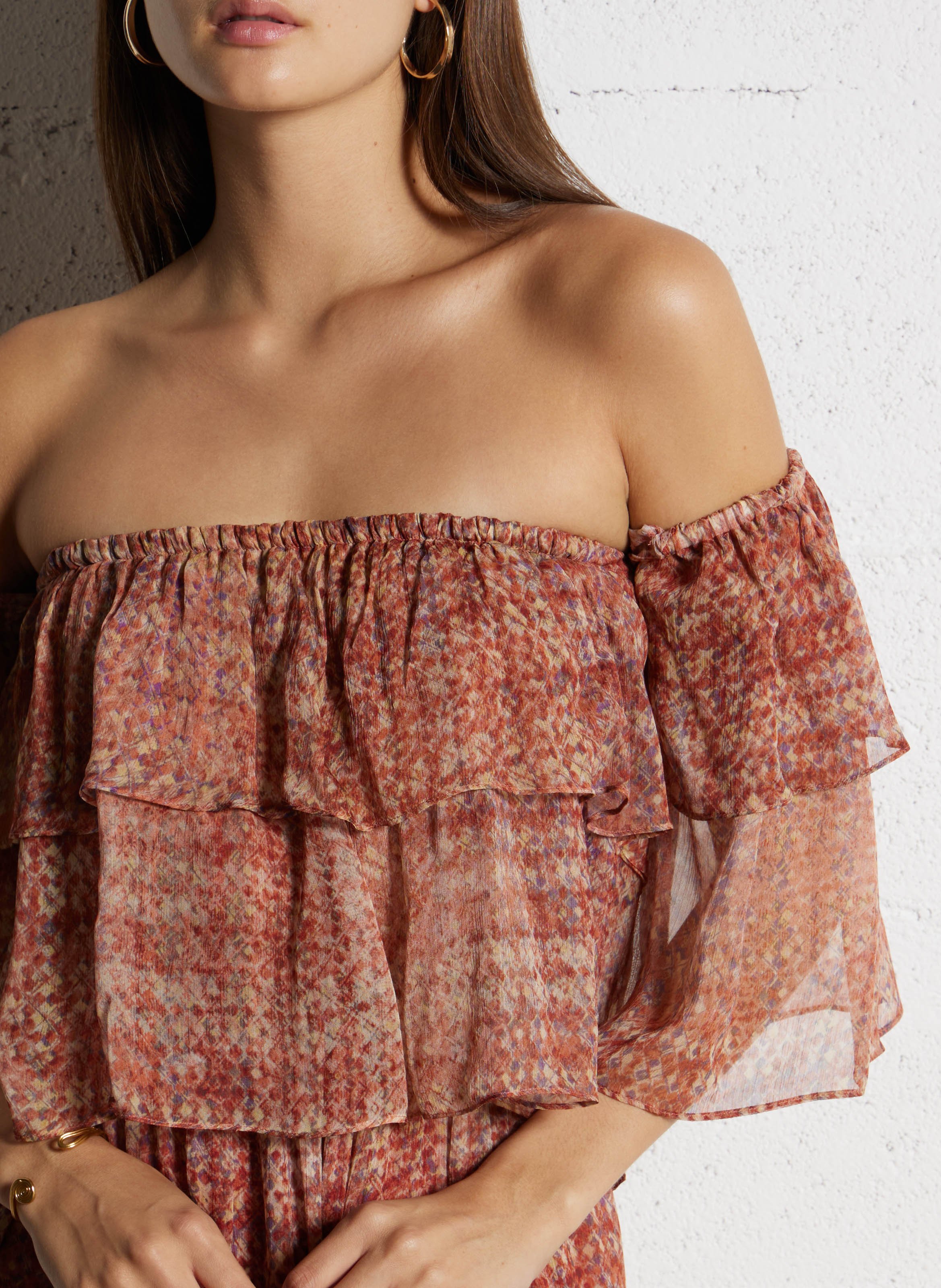 Robe longue épaules dénudées à motifs BA&SH Rose